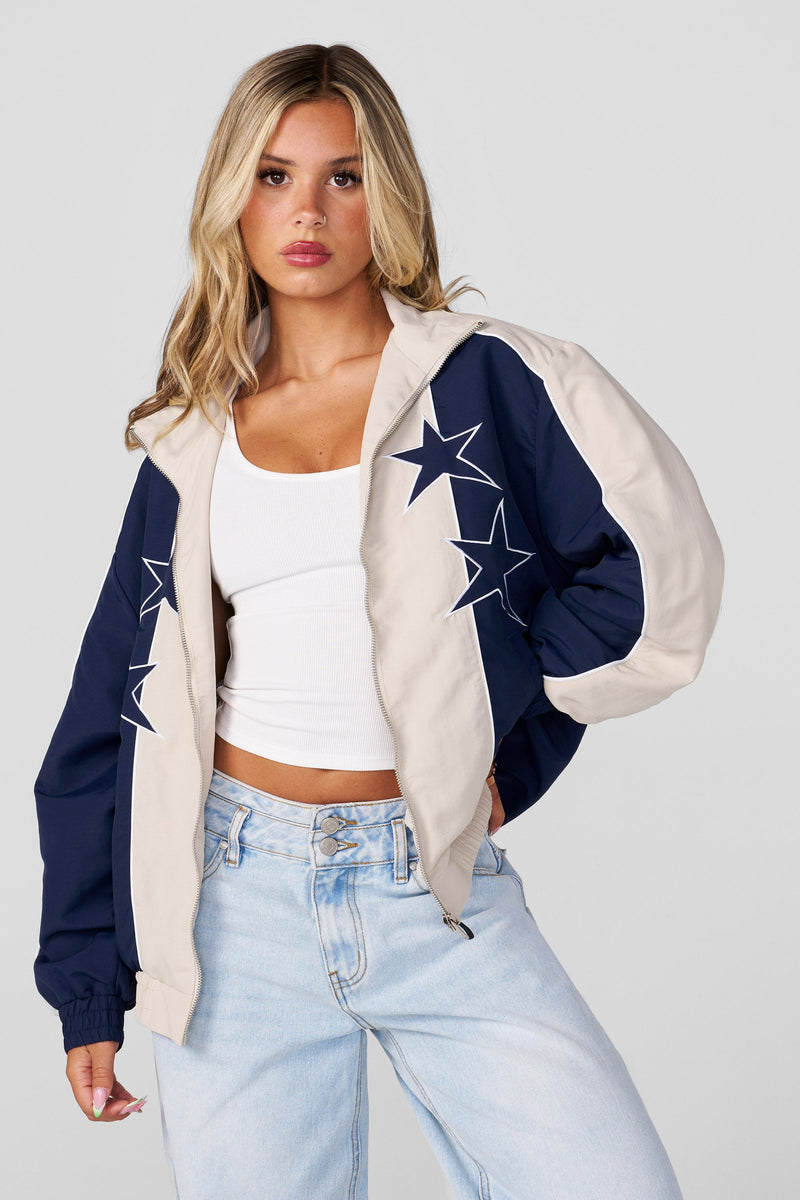 W565 Old School Windbreaker - Oversized vintage-style windbreaker with mesh lining and heavier weight fabric, retro-inspired style in colour Navy.
