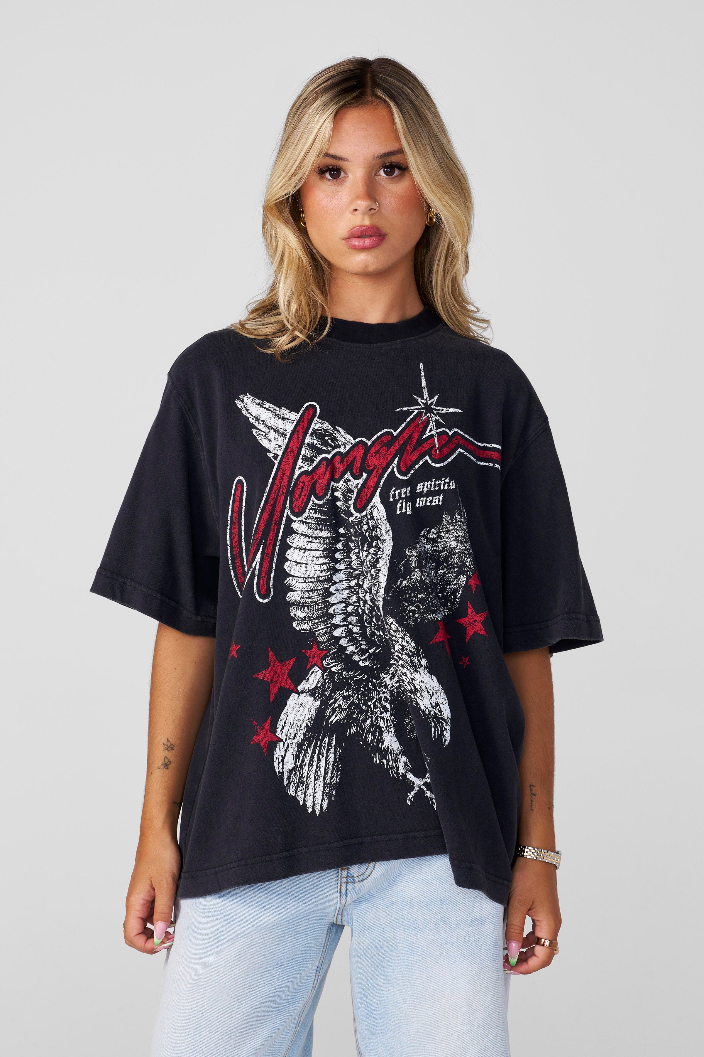 W412 Vintage Oversized Tee - Vintage-style oversized tee in super soft, washed fabric. Cozy, nostalgic, and each color features a unique graphic for standout personality in Black.