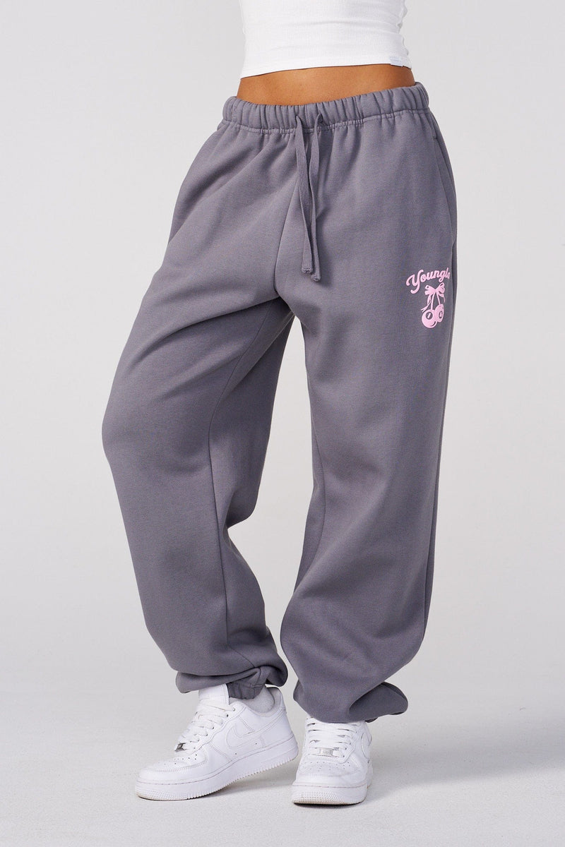 W271 Soft Serve Joggers- Super soft, fluffy fleece joggers with a playful puff print and oversized fit, perfect for cozy, laid-back days or pairing with the matching W566 Puff Print Hoodie in Grey