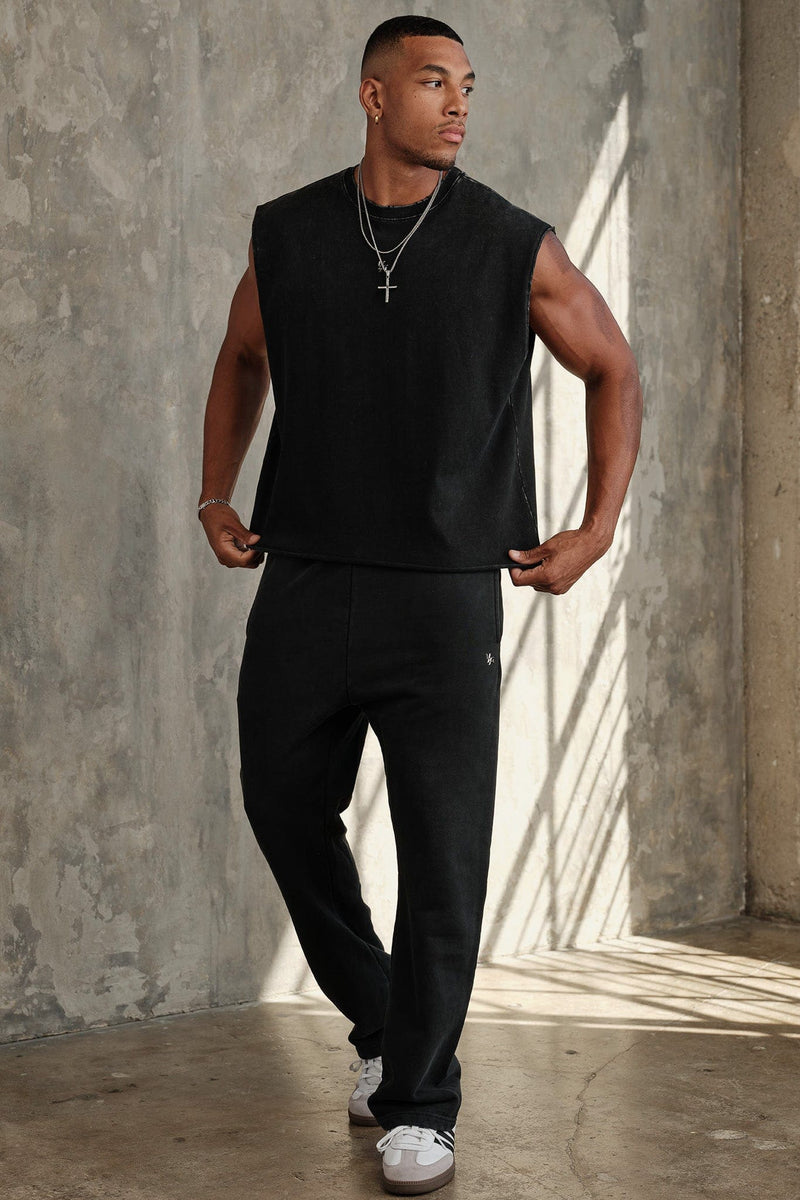 2068 - Elevated Essentials - Straight Sweats— premium heavyweight cotton with a tailored, comfortable silhouette and minimal “Elevated” logo for versatile everyday wear in Black Wash