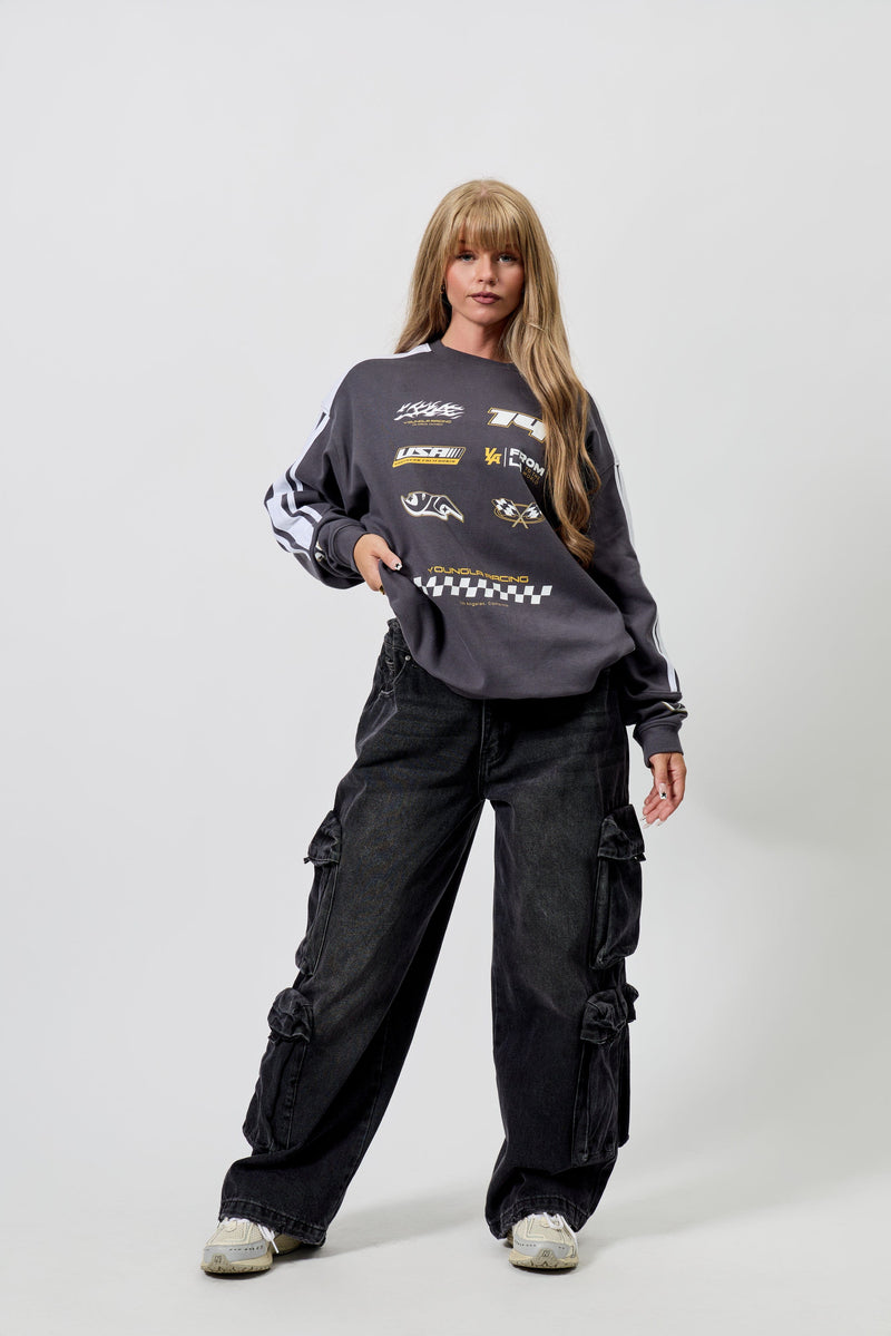 W4230 - Drift Jersey, Racing Jersey made from thick, high-quality T-shirt fabric with an oversized fit, in Charcoal color