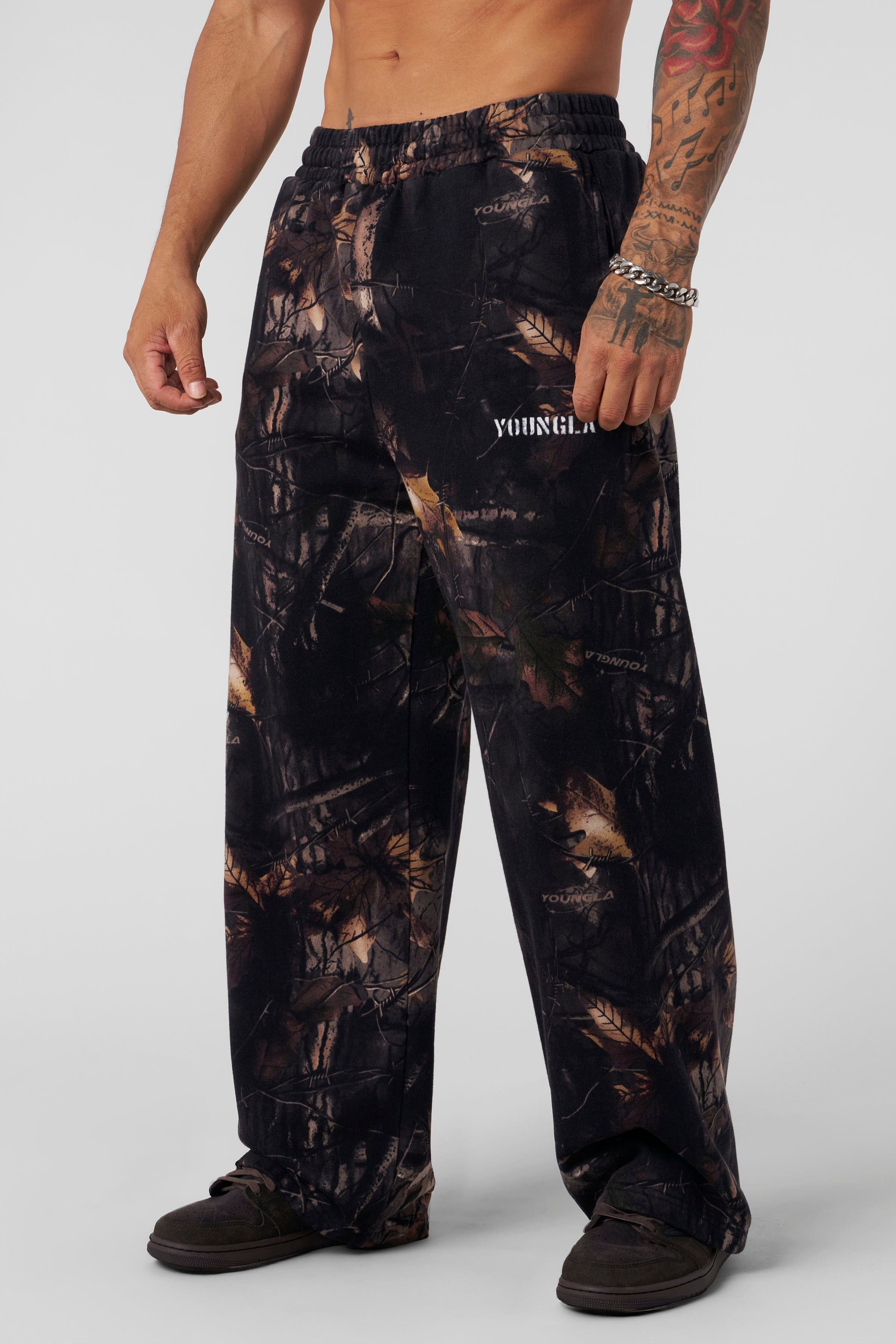 2094 Tree Camo No Cuff Sweats, straight-leg and heavyweight terry — relaxed, comfortable, and durable for everyday wear or workouts in color Black