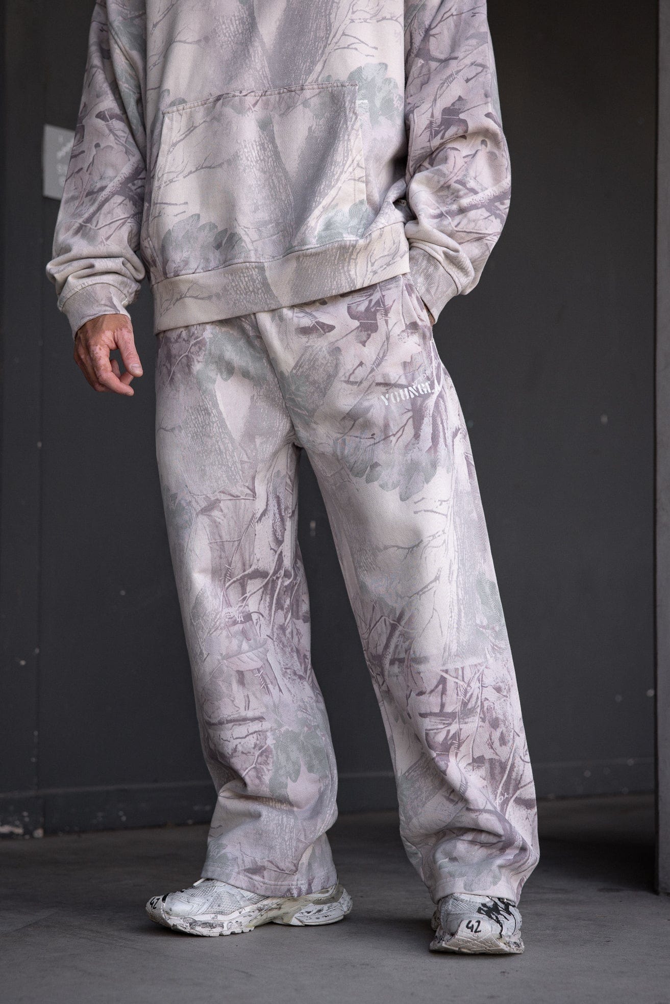 2094 Tree Camo No Cuff Sweats, straight-leg and heavyweight terry — relaxed, comfortable, and durable for everyday wear or workouts in color Desert Tan