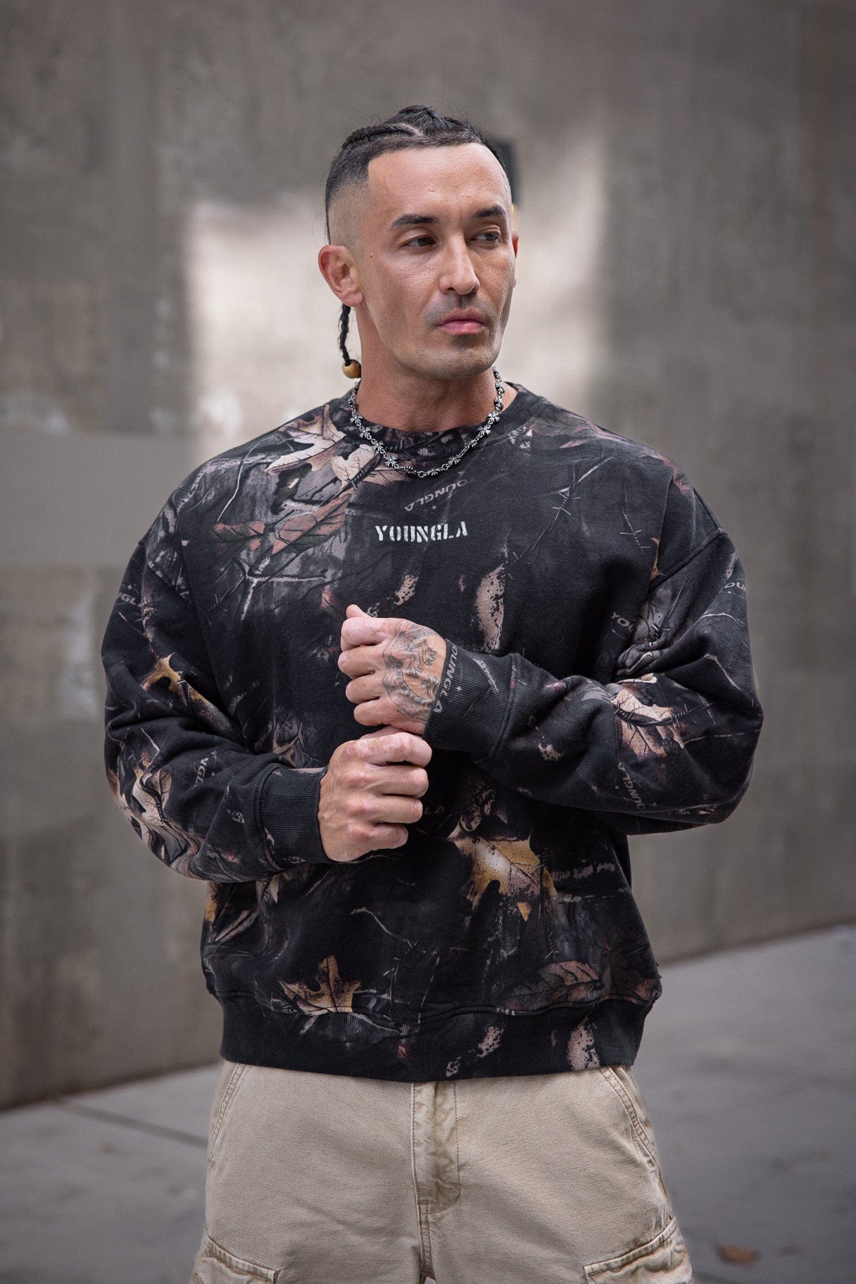 5206 - Tree Camo Collection - Crewnecks - heavyweight terry, ribbed details, durable and comfortable, bold camo print for gym-to-street style in Black Tree Camo.