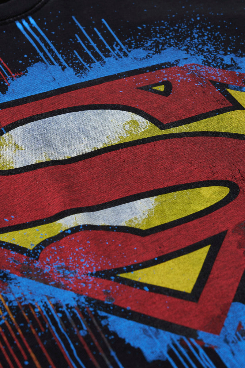 4044 - Superman Graphic Tees - soft heavyweight 290 GSM cotton with a black washed finish, Superman graphics in multiple designs.