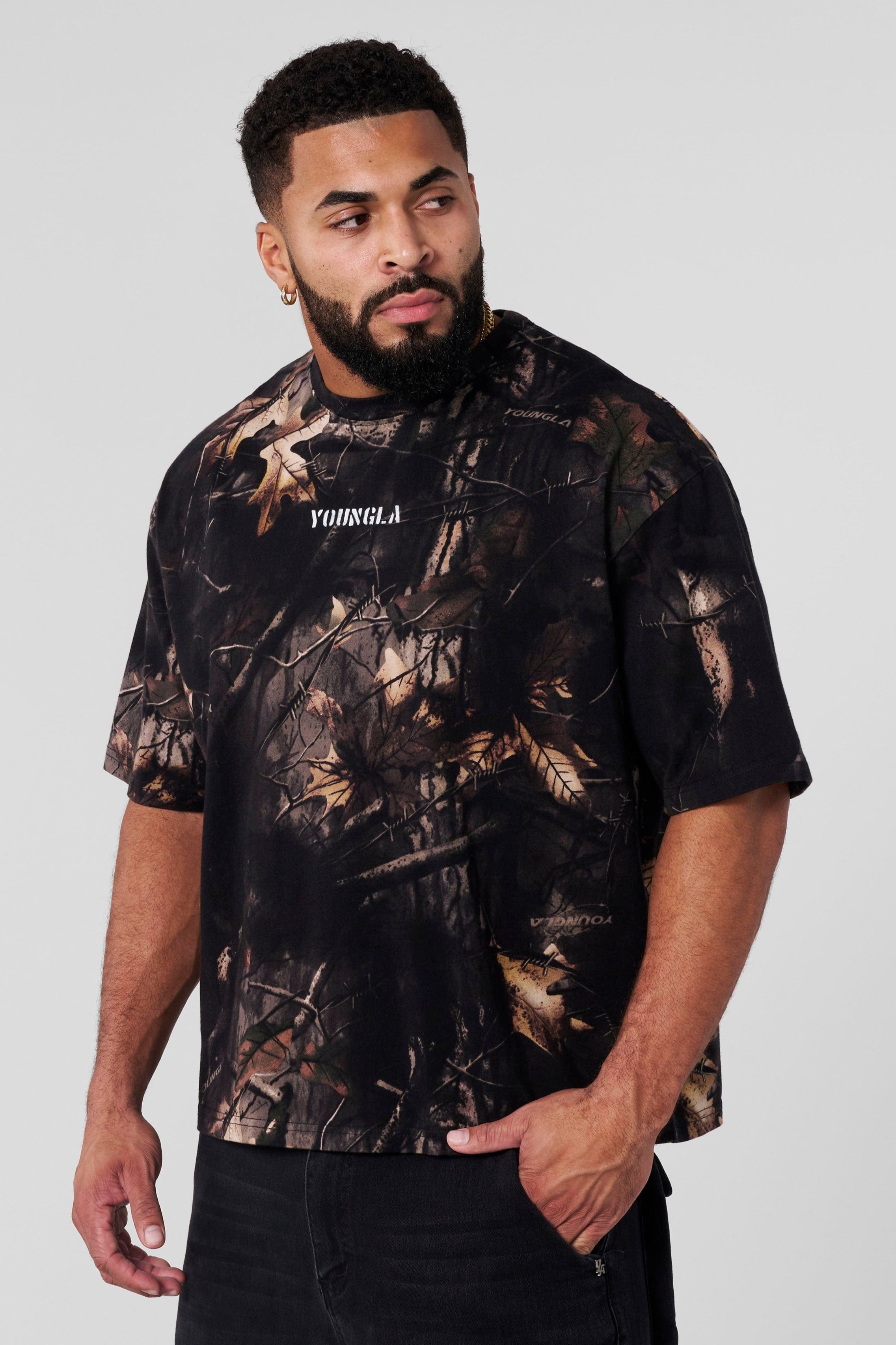 4084 - Tree Camo Collection - Tees— oversized, heavyweight terry tee offering a soft, durable feel and a bold, everyday wardrobe staple in Black