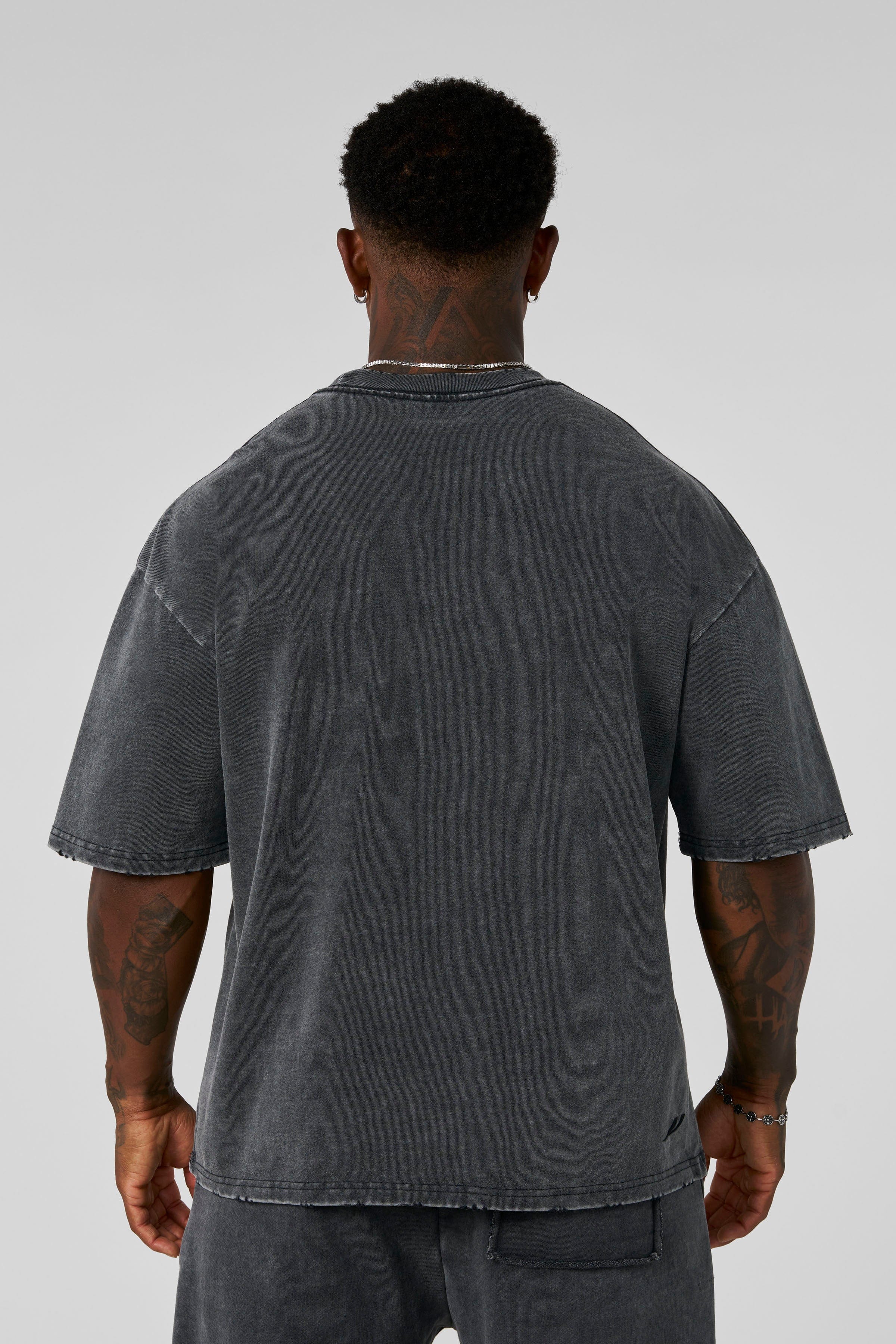 4153 - Elevated Essentials - Relaxed Tee - Oversized heavyweight cotton tee with drop shoulders, natural drape, and subtle 'Elevated' detailing in colour Grey Wash.