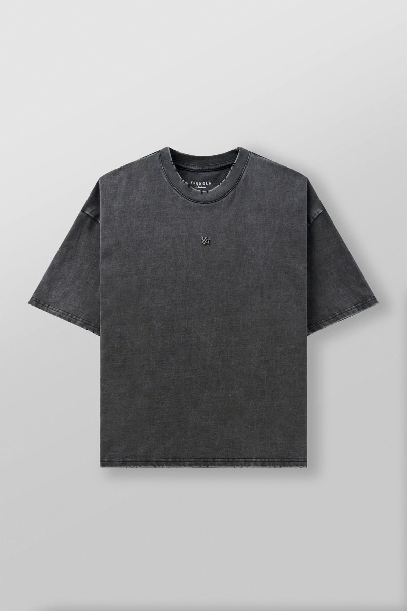 4153 - Elevated Essentials - Relaxed Tee - Oversized heavyweight cotton tee with drop shoulders, natural drape, and subtle 'Elevated' detailing in colour Grey Wash.