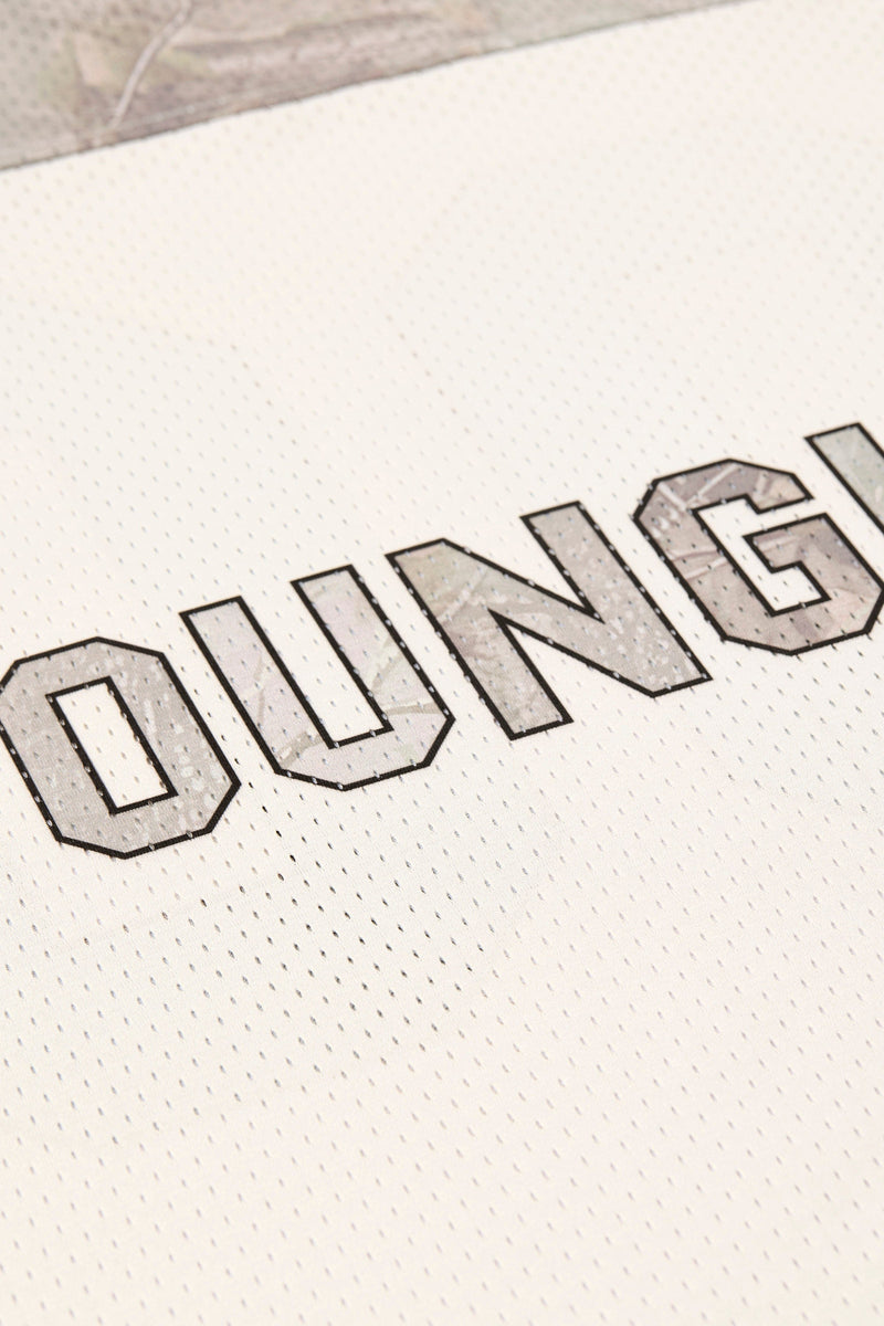 4237 - Double-Zero Jersey- Lightweight mesh jersey with retro sports design, double-zero numbers, and bold YOUNGLA branding on front and back, breathable and comfortable for all-day wear