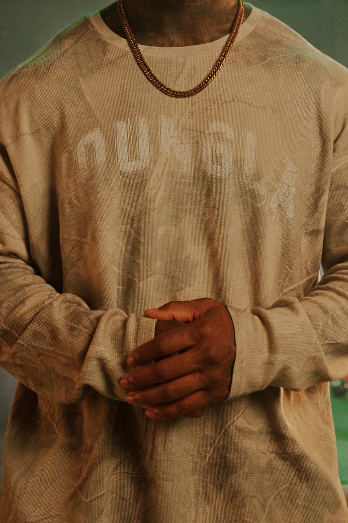 8054 - Thin Thermal Longsleeves-Lightweight thermal top with soft, breathable knit, relaxed fit, and flexible feel, perfect for layering or wearing solo in cool weather in Beige Tree Camo