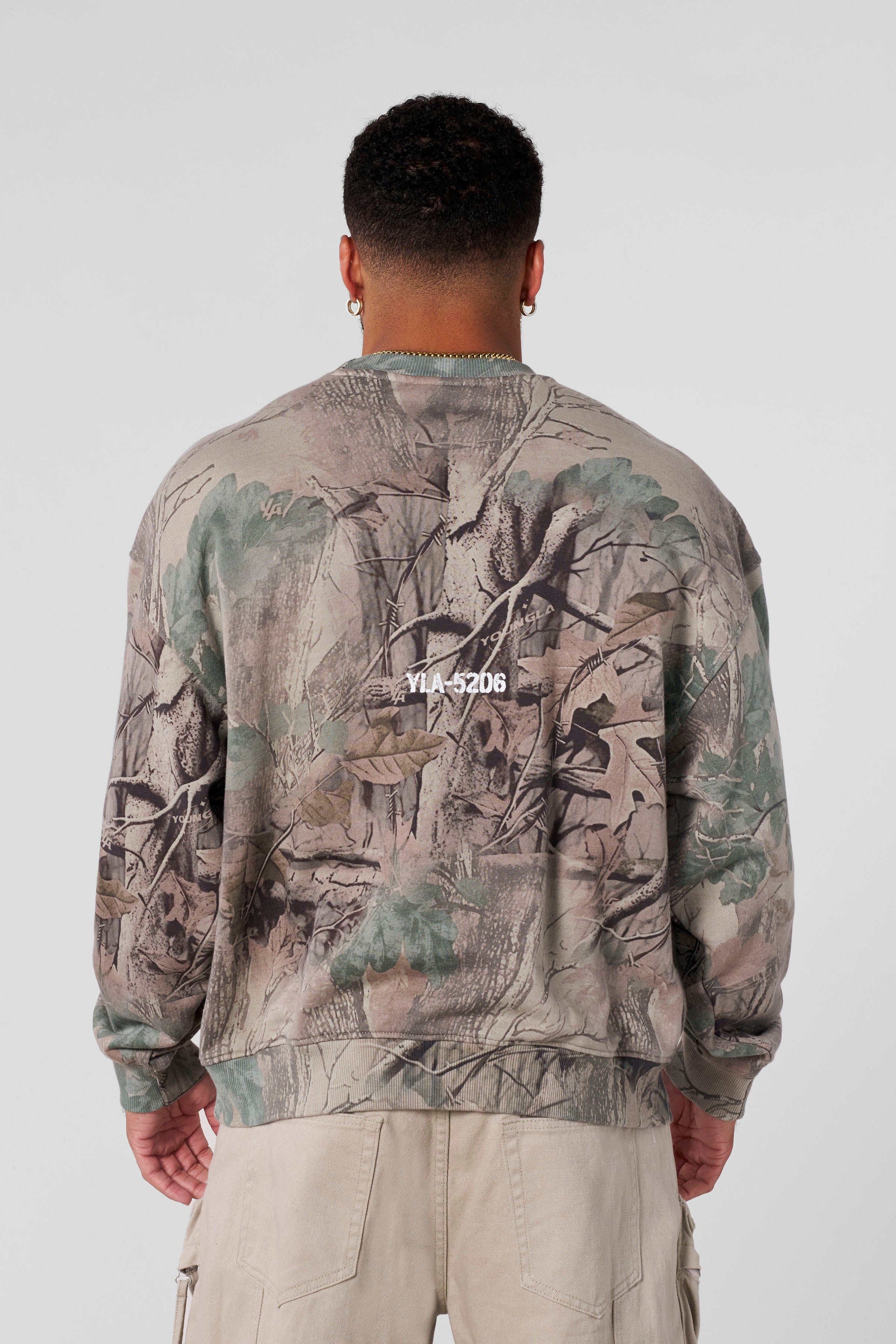 5206 - Tree Camo Collection - Crewnecks - heavyweight terry, ribbed details, durable and comfortable, bold camo print for gym-to-street style in Beige Tree Camo.