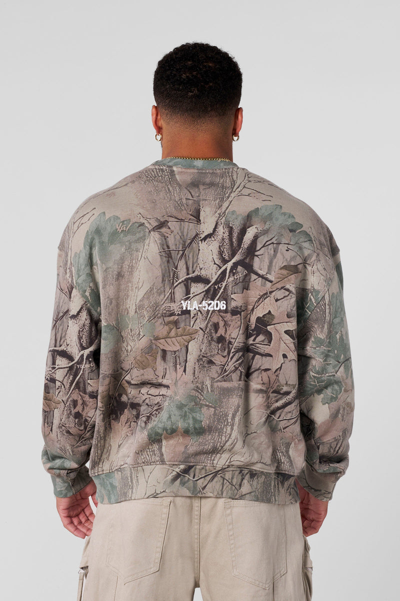 5206 - Tree Camo Collection - Crewnecks - heavyweight terry, ribbed details, durable and comfortable, bold camo print for gym-to-street style in Beige Tree Camo.