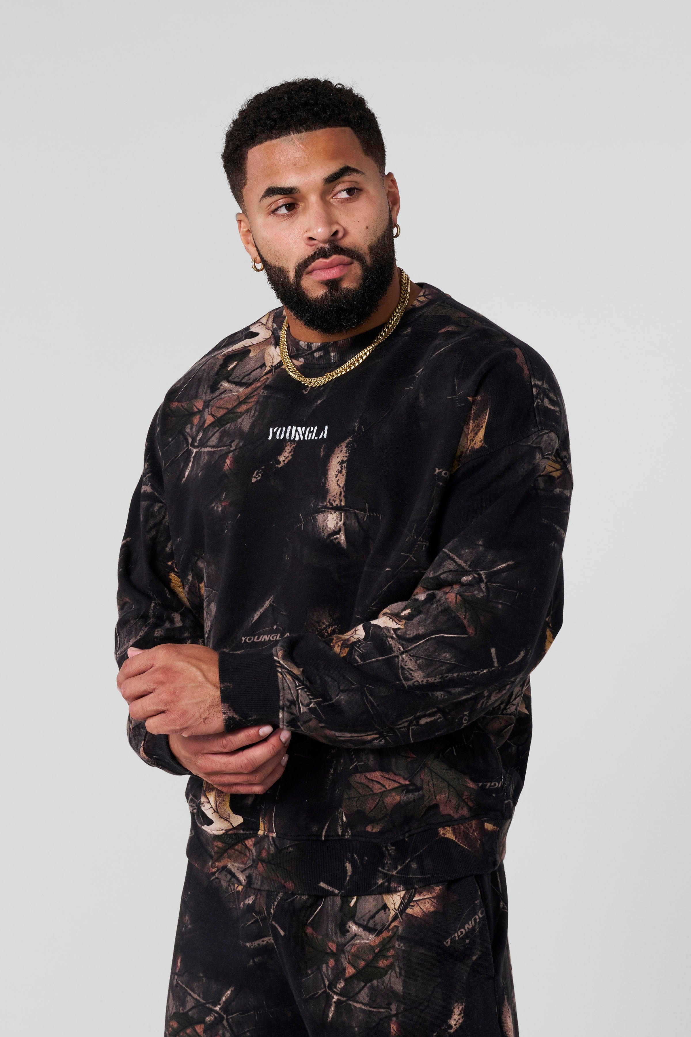5206 - Tree Camo Collection - Crewnecks - heavyweight terry, ribbed details, durable and comfortable, bold camo print for gym-to-street style in Black Tree Camo.