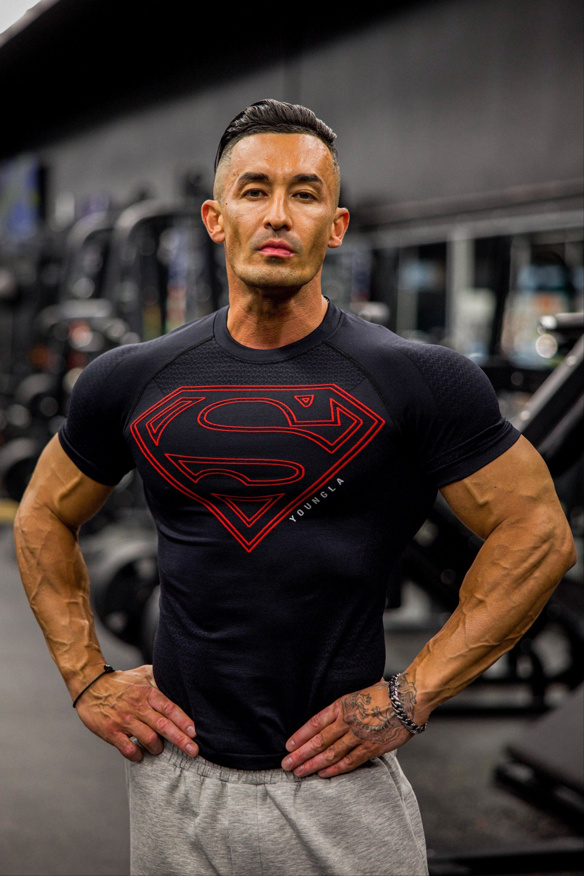 YoungLA Men's 4117 Superman Compression Tees Blue, Medium YoungLA Men's 4117 Superman Compression Tees Blue, Medium