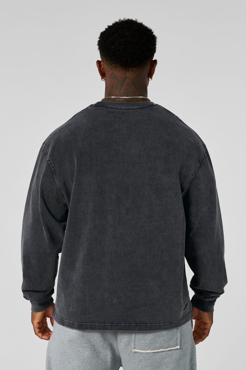 8001 - Elevated Essentials - Longsleeves - Midweight cotton long sleeve with ribbed cuffs and minimal 'Elevated' branding. Durable, comfortable, and perfect for year-round wear in Grey Wash.
