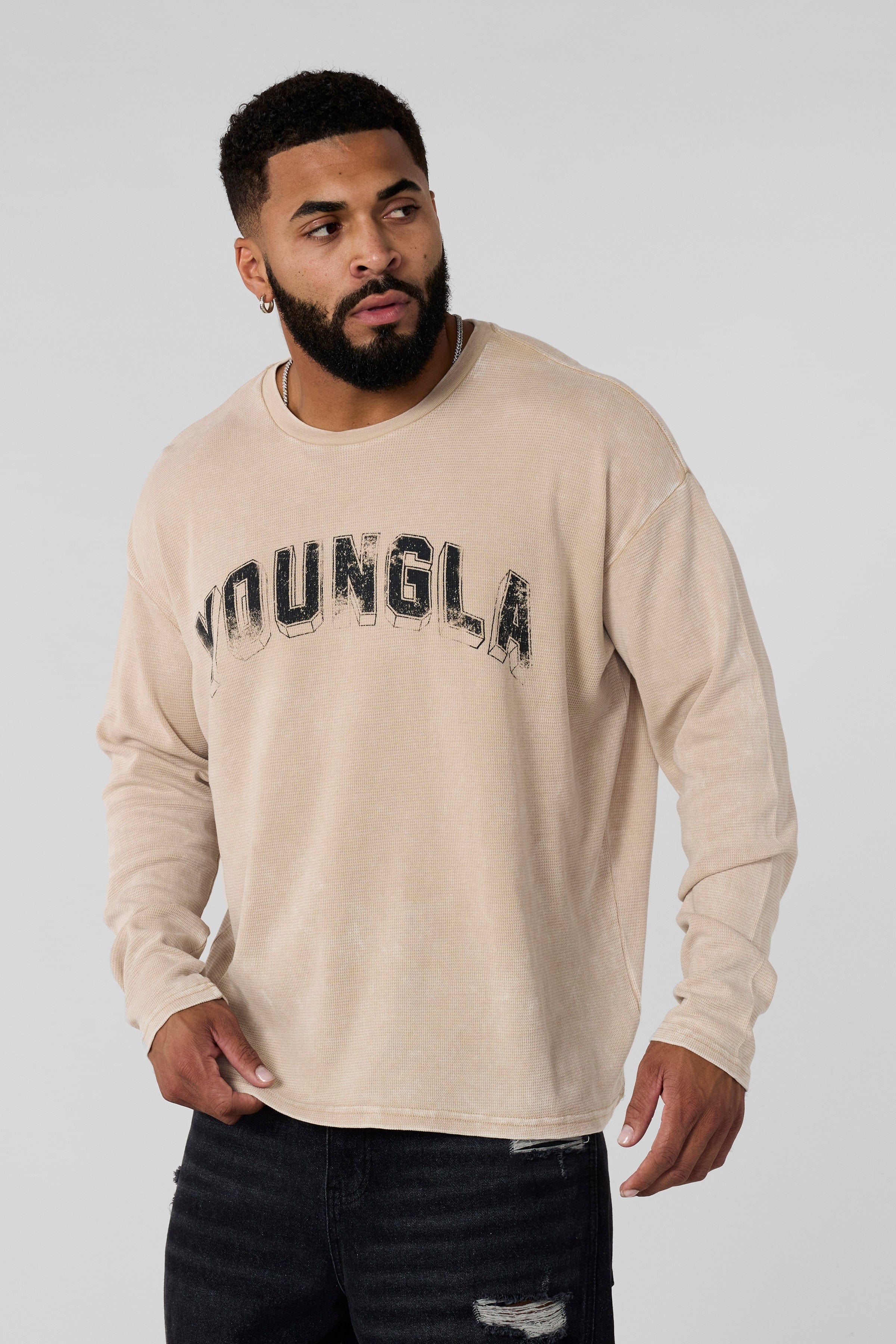 8054 - Thin Thermal Longsleeves-Lightweight thermal top with soft, breathable knit, relaxed fit, and flexible feel, perfect for layering or wearing solo in cool weather in Tan Wash