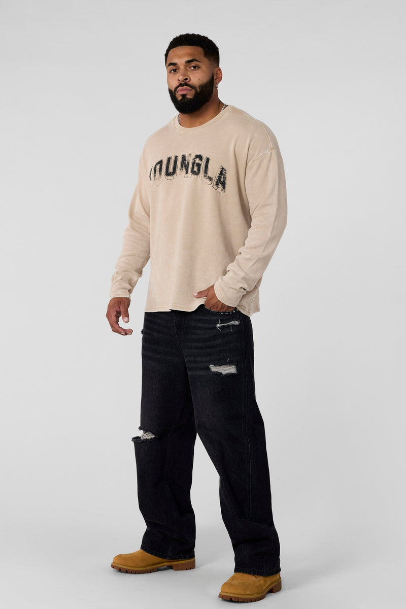 8054 - Thin Thermal Longsleeves-Lightweight thermal top with soft, breathable knit, relaxed fit, and flexible feel, perfect for layering or wearing solo in cool weather in Tan Wash
