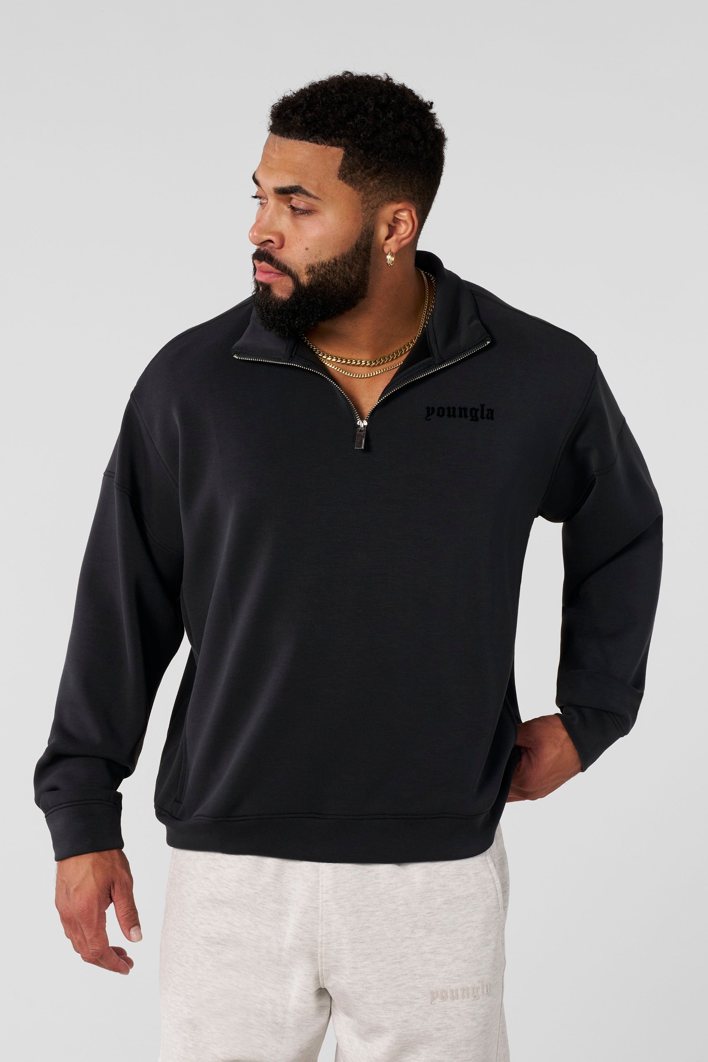 8065 - Soft AF Quarter Zips - lightweight, flexible, stand-up collar, smooth zipper, tailored fit for workouts, layering, or casual wear in Charcoal.