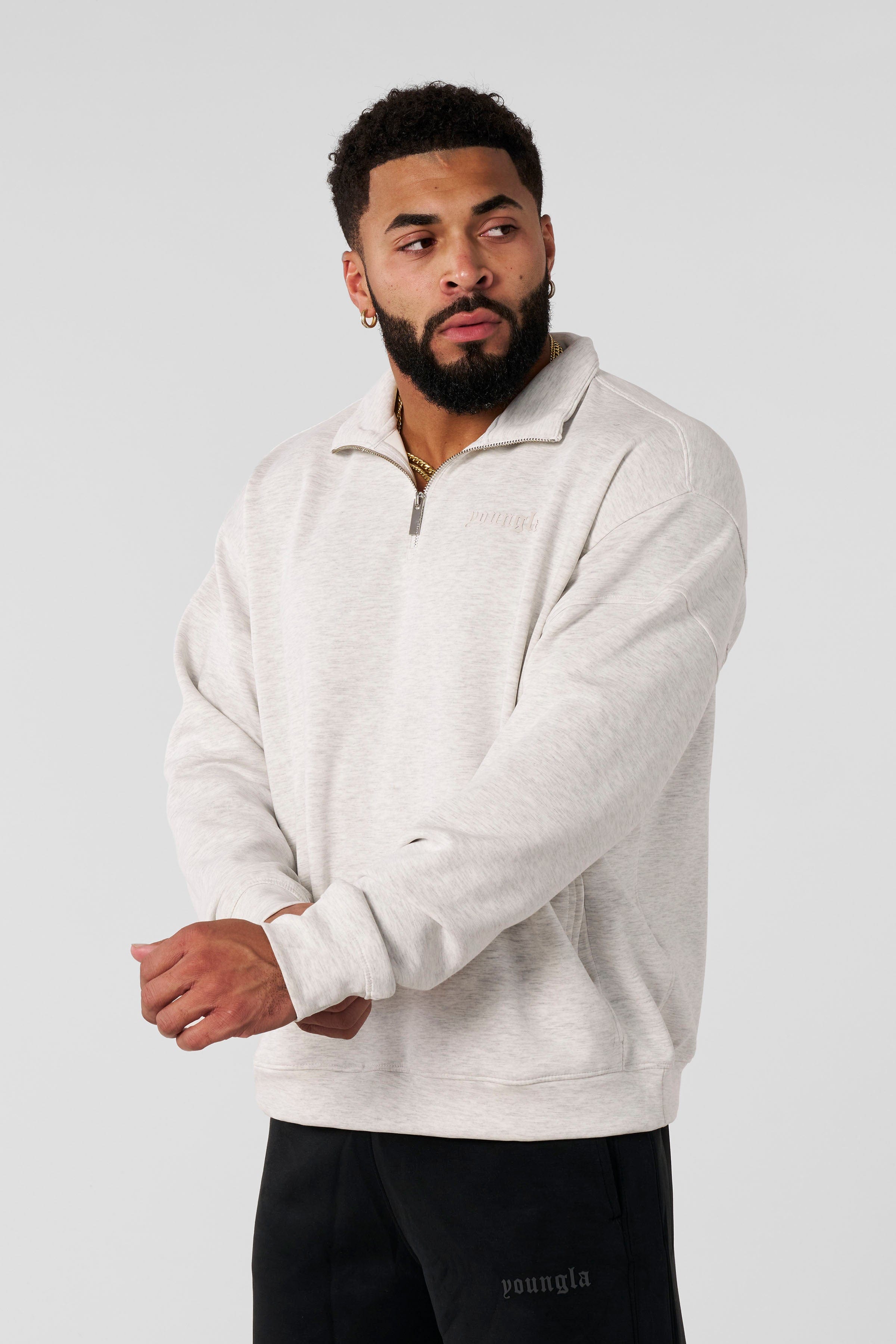 8065 - Soft AF Quarter Zips - lightweight, flexible, stand-up collar, smooth zipper, tailored fit for workouts, layering, or casual wear in Oatmeal.
