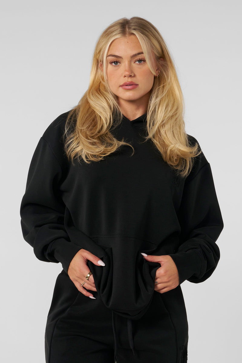 W568 - Cloud Hoodie - Soft, stretchy hoodie – lightweight, breathable, slightly oversized for year-round comfort and effortless style in Black.