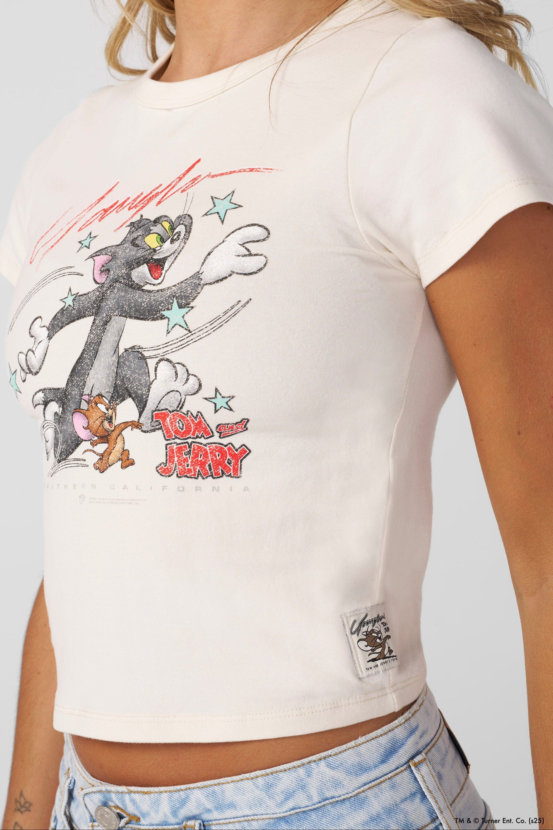 W405 Tom & Jerry Baby Tee-Soft, washed t-shirt with unique graphic design, offering all-day comfort and a lived-in feel in Chase Mode