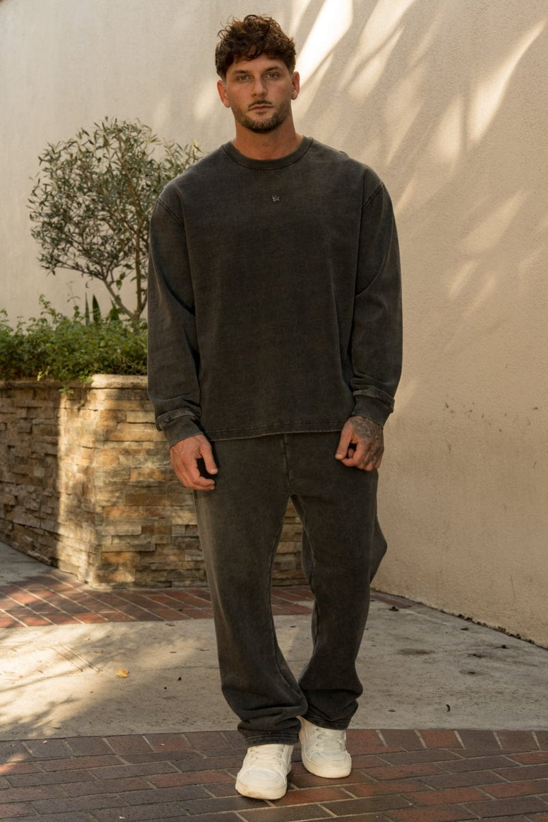 8001 - Elevated Essentials - Longsleeves - Midweight cotton long sleeve with ribbed cuffs and minimal 'Elevated' branding. Durable, comfortable, and perfect for year-round wear in Grey Wash.