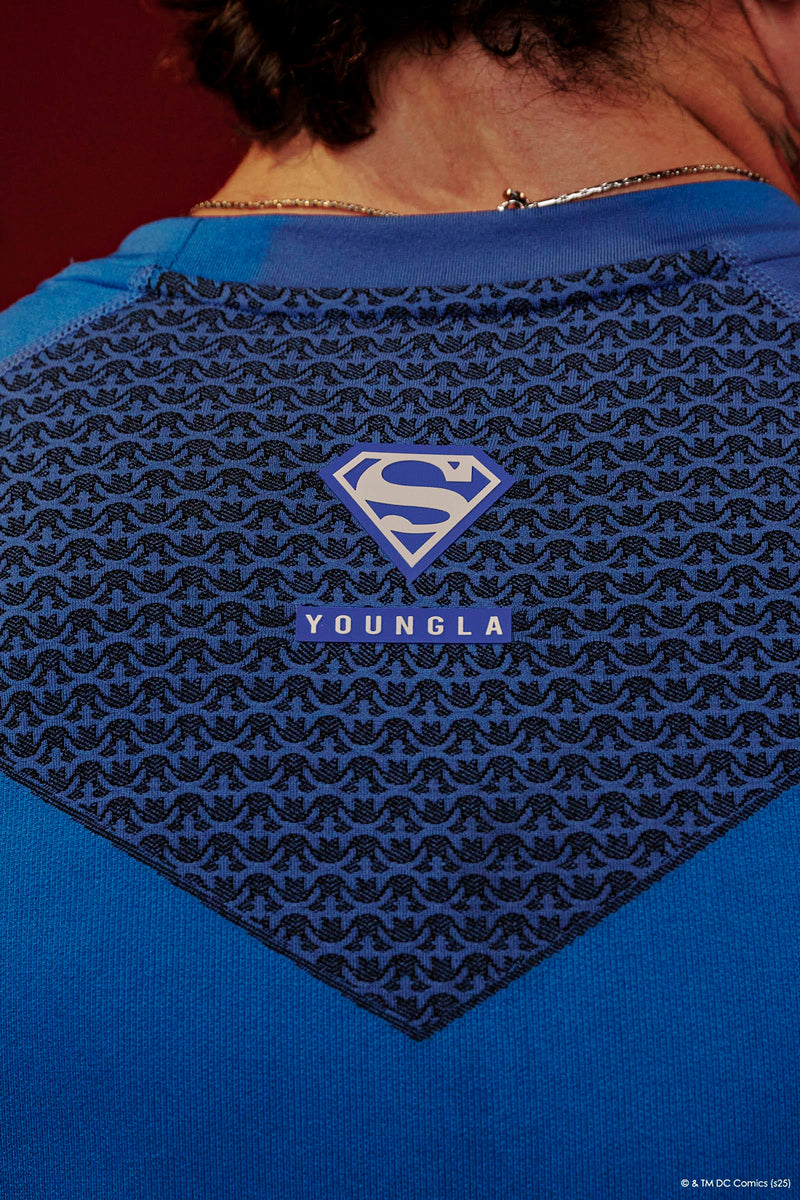 4117 - Superman Compression Tees - Sculpted fit, premium patterns, and detailed paneling, designed for performance and superhero-inspired style in Blue.