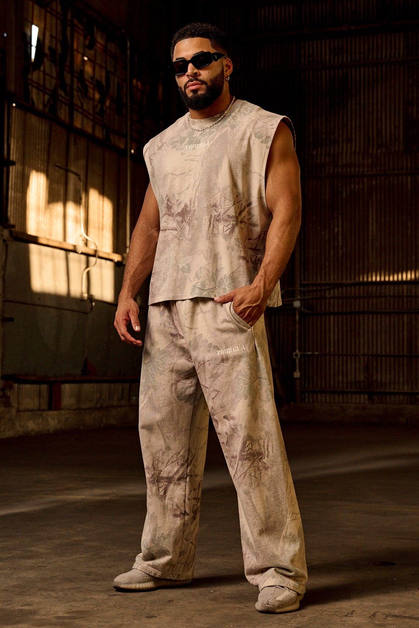 2094 Tree Camo No Cuff Sweats, straight-leg and heavyweight terry — relaxed, comfortable, and durable for everyday wear or workouts.