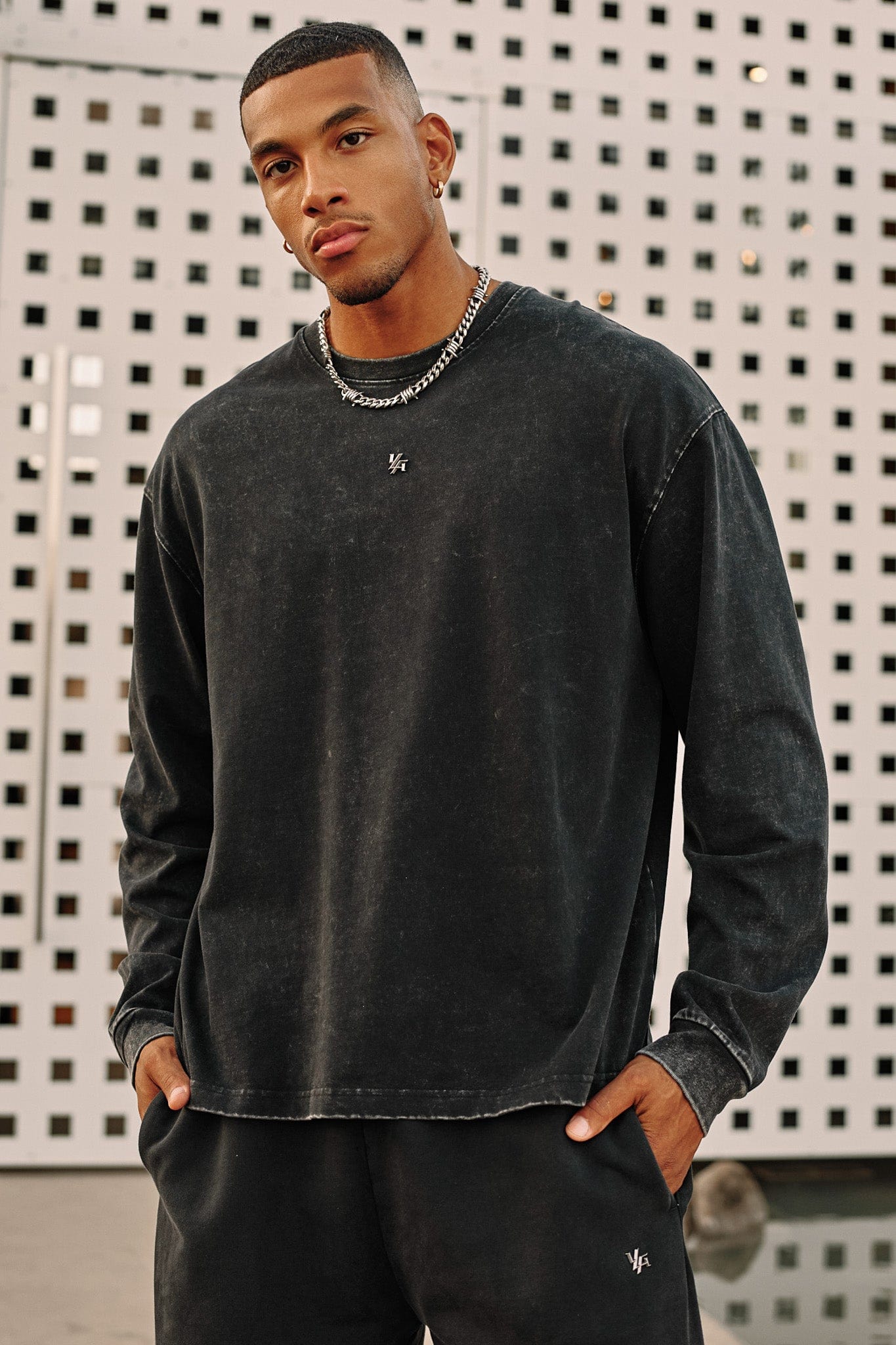 8001 - Elevated Essentials - Longsleeves - Midweight cotton long sleeve with ribbed cuffs and minimal 'Elevated' branding. Durable, comfortable, and perfect for year-round wear in Grey Wash.