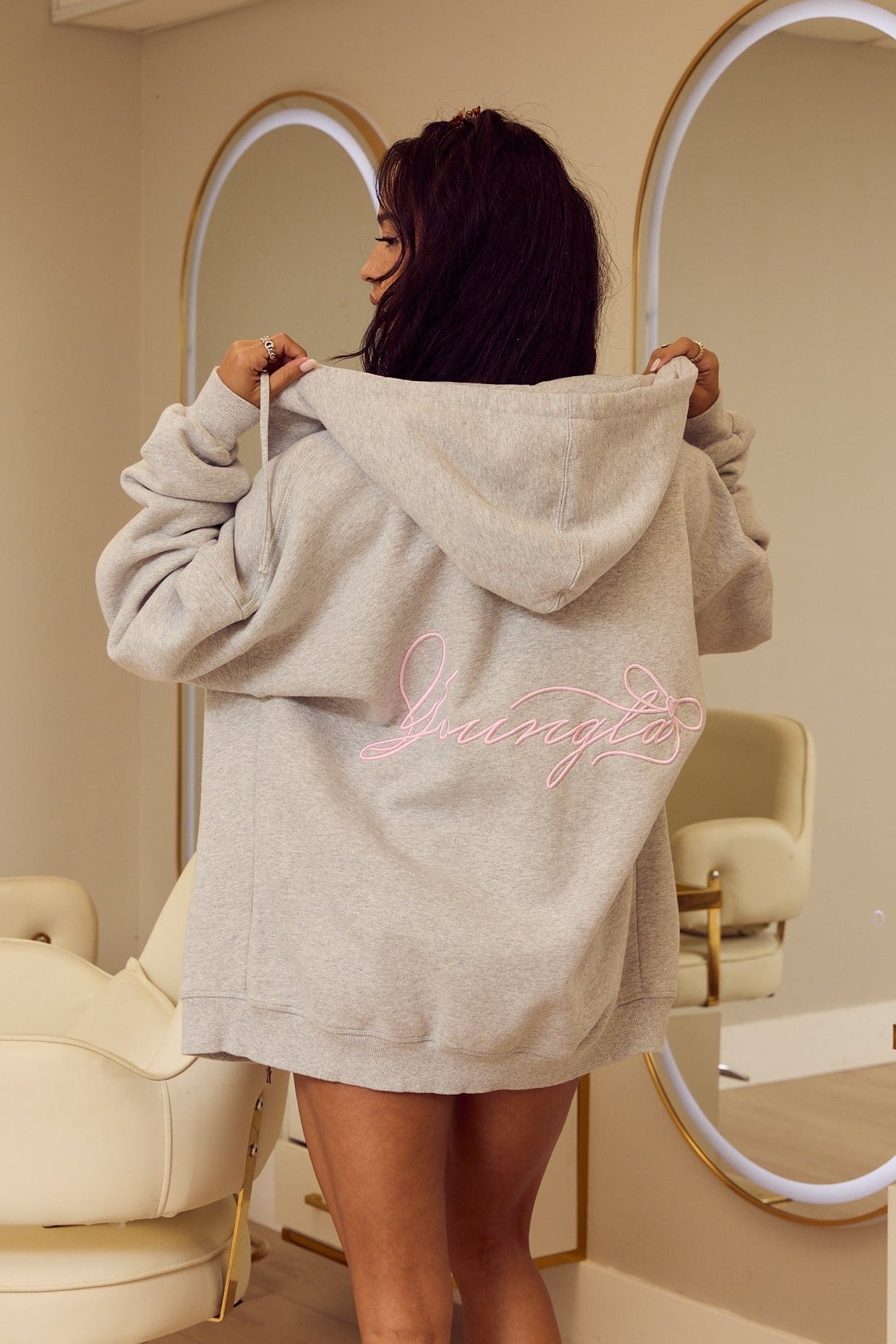 W533 Flashback Zip Hoodie - Y2K-inspired oversized zip-up hoodie with mid-weight fabric combining comfort and structure with a bold retro early-2000s style in colour Heather Grey.