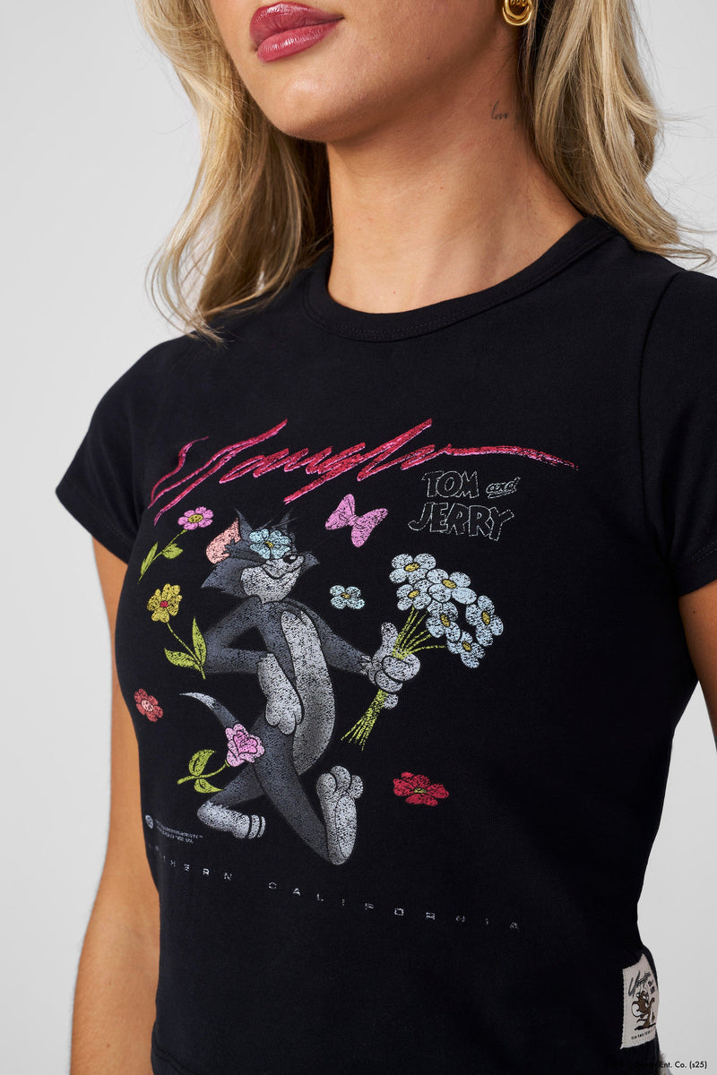 W405 Tom & Jerry Baby Tee-Soft, washed t-shirt with unique graphic design, offering all-day comfort and a lived-in feel in Tom Bloom
