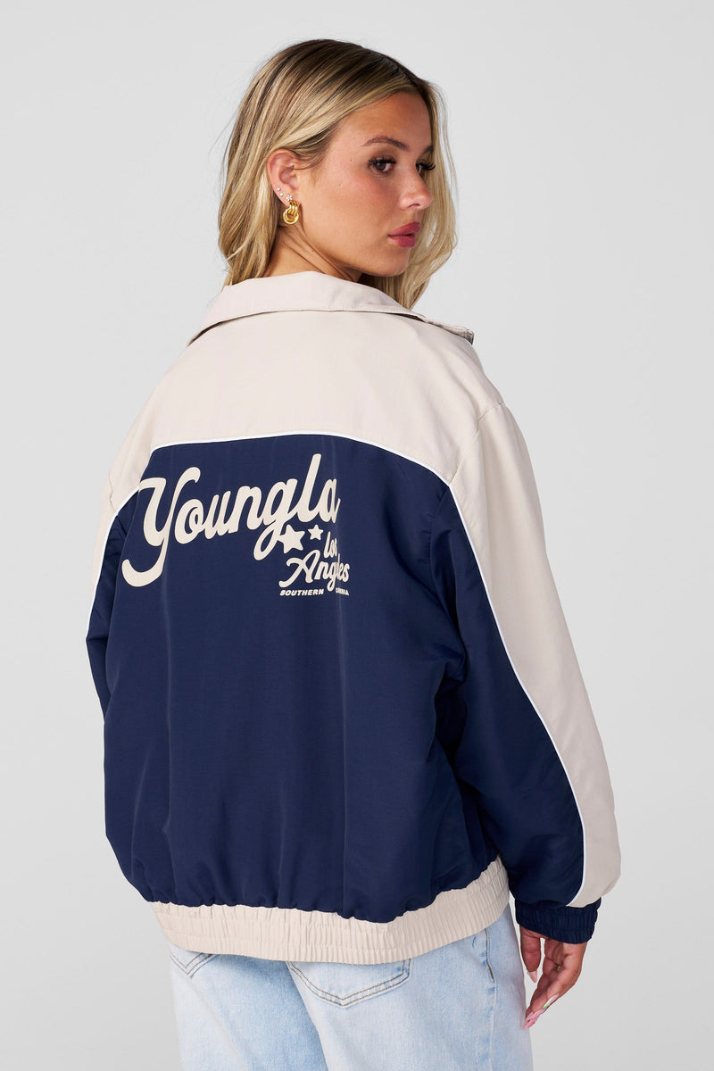 W565 Old School Windbreaker - Oversized vintage-style windbreaker with mesh lining and heavier weight fabric, retro-inspired style in colour Navy.