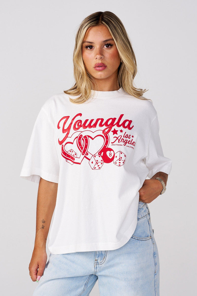 W412 Vintage Oversized Tee - Vintage-style oversized tee in super soft, washed fabric. Cozy, nostalgic, and each color features a unique graphic for standout personality in Vintage White.