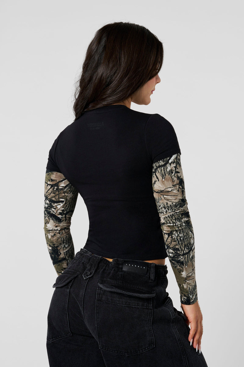 W4293 - Camo Twofer Baby Tee