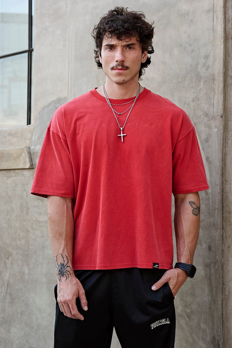 4219 - Summer Peached Tees— buttery-soft, durable, and laid-back fit, perfect for everyday layering and repeated wear in Red Wash