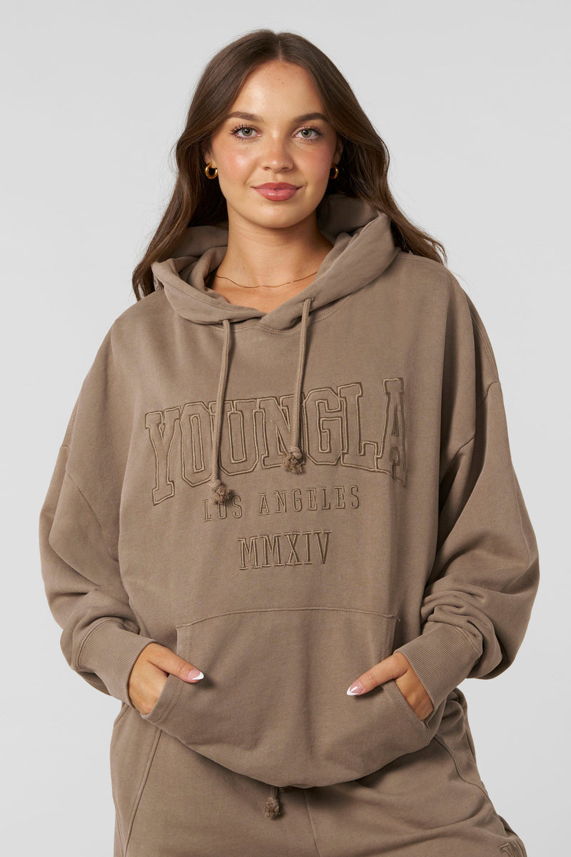 W542 - Mineral Hoodie -soft, premium fabric in rich fall colors with a relaxed, cozy fit for effortless seasonal layering in Taupe