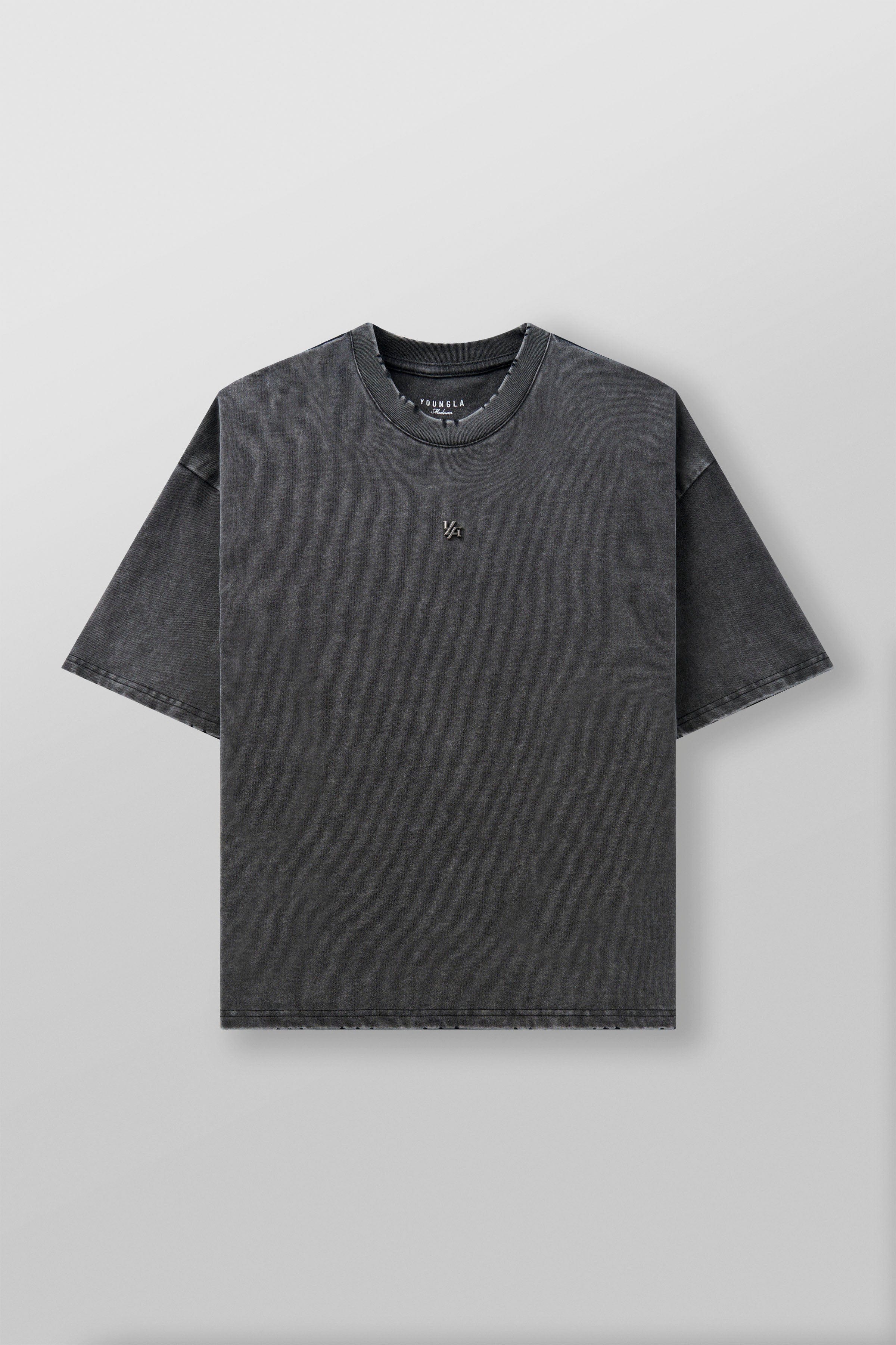 4153 - Elevated Essentials - Relaxed Tee - Oversized heavyweight cotton tee with drop shoulders, natural drape, and subtle 'Elevated' detailing in colour Grey Wash.