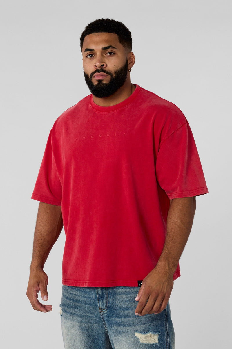4219 - Summer Peached Tees— buttery-soft, durable, and laid-back fit, perfect for everyday layering and repeated wear in Red Wash