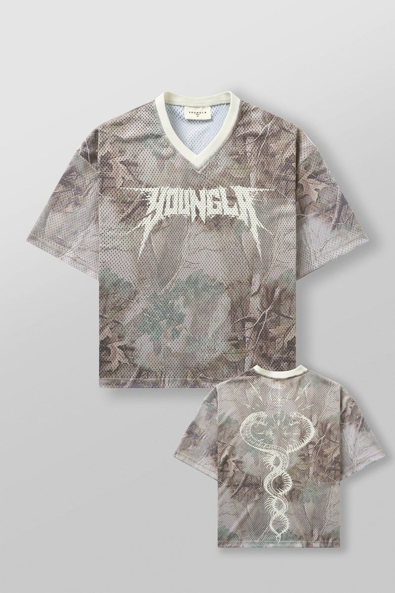 4249 - Venom Jerseys - lightweight 200 GSM polyester with a boxy fit, breathable comfort, and strong structure in Desert Tan Tree Camo.