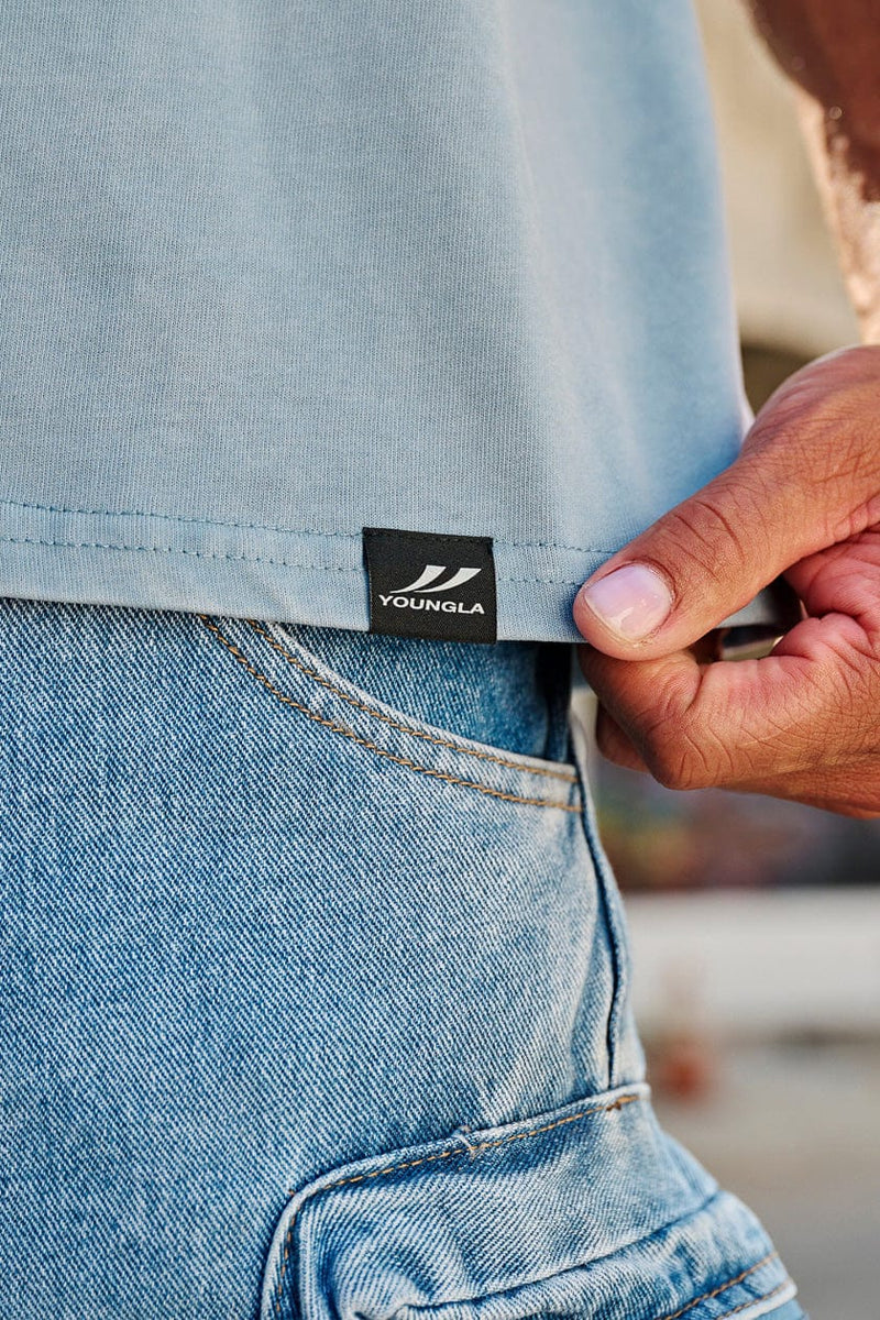 4219 - Summer Peached Tees— buttery-soft, durable, and laid-back fit, perfect for everyday layering and repeated wear in Light Blue Wash