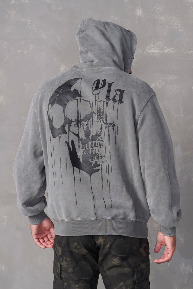 Youngla Skull Zip Up Sweater Young La 551 Drippy Skull Hoodie Gris