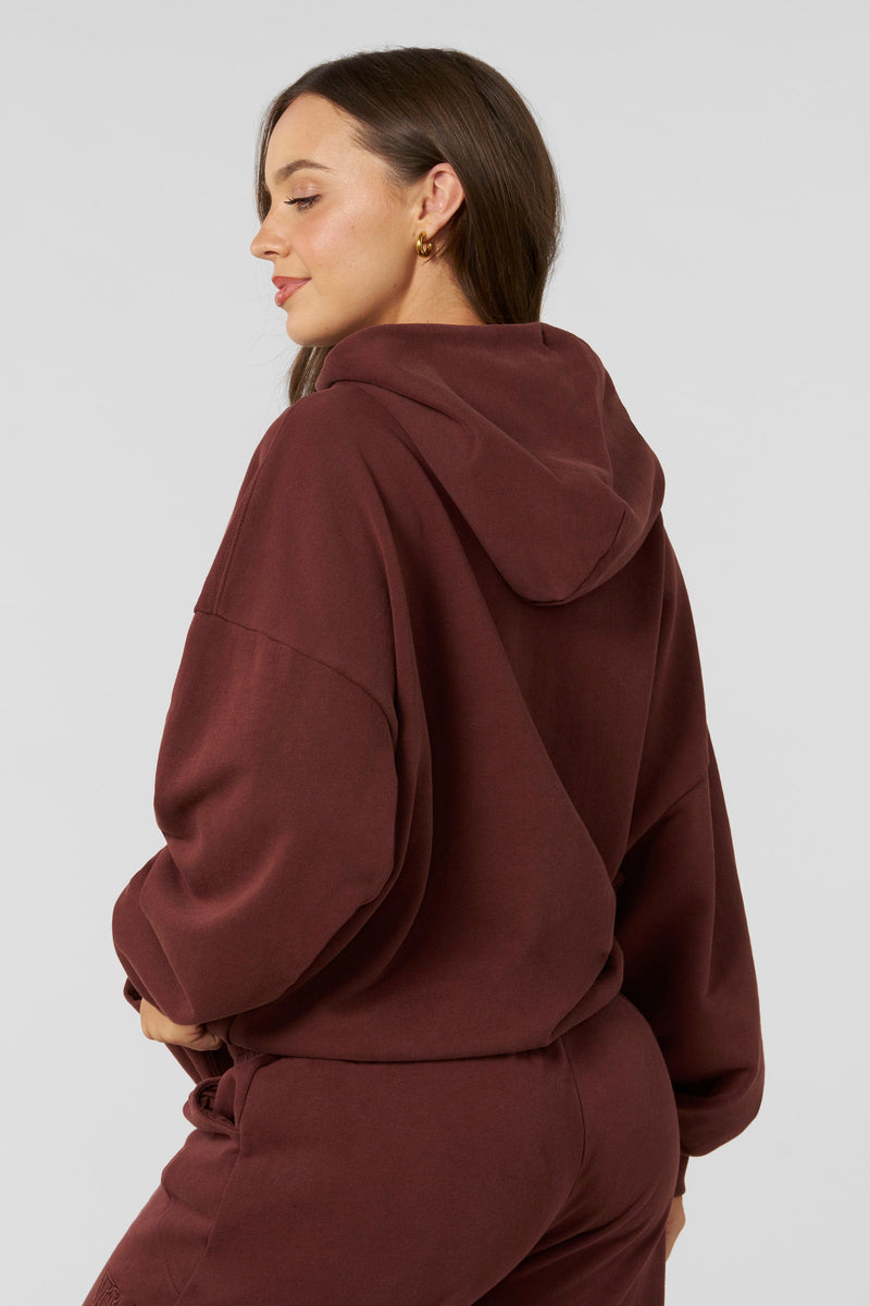 W542 - Mineral Hoodie -soft, premium fabric in rich fall colors with a relaxed, cozy fit for effortless seasonal layering in Brick Red