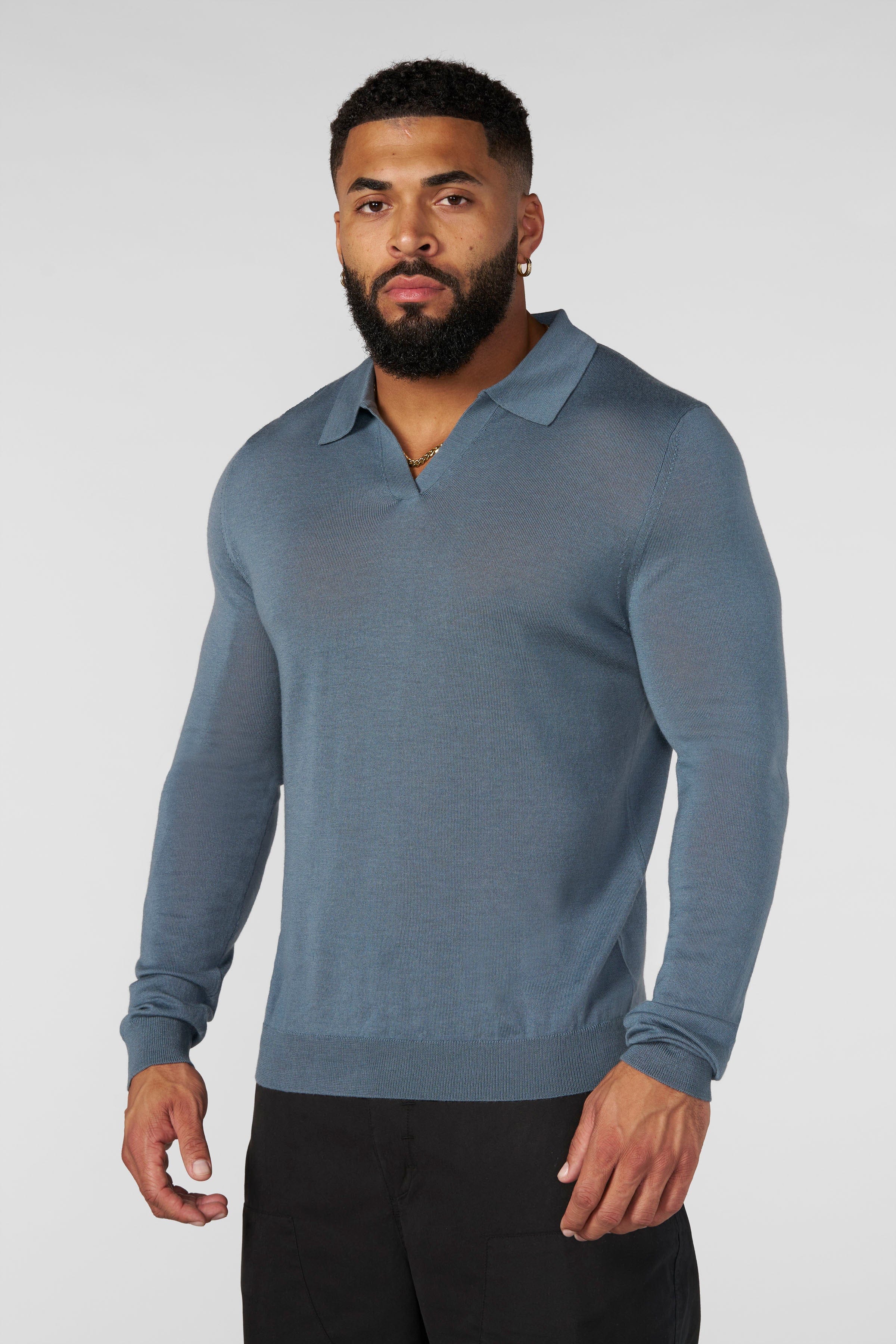 YoungLA Men's 8018 Monaco Wool Longsleeve Polo Slate Blue, XXLarge YoungLA Men's 8018 Monaco Wool Longsleeve Polo Slate Blue, XXLarge