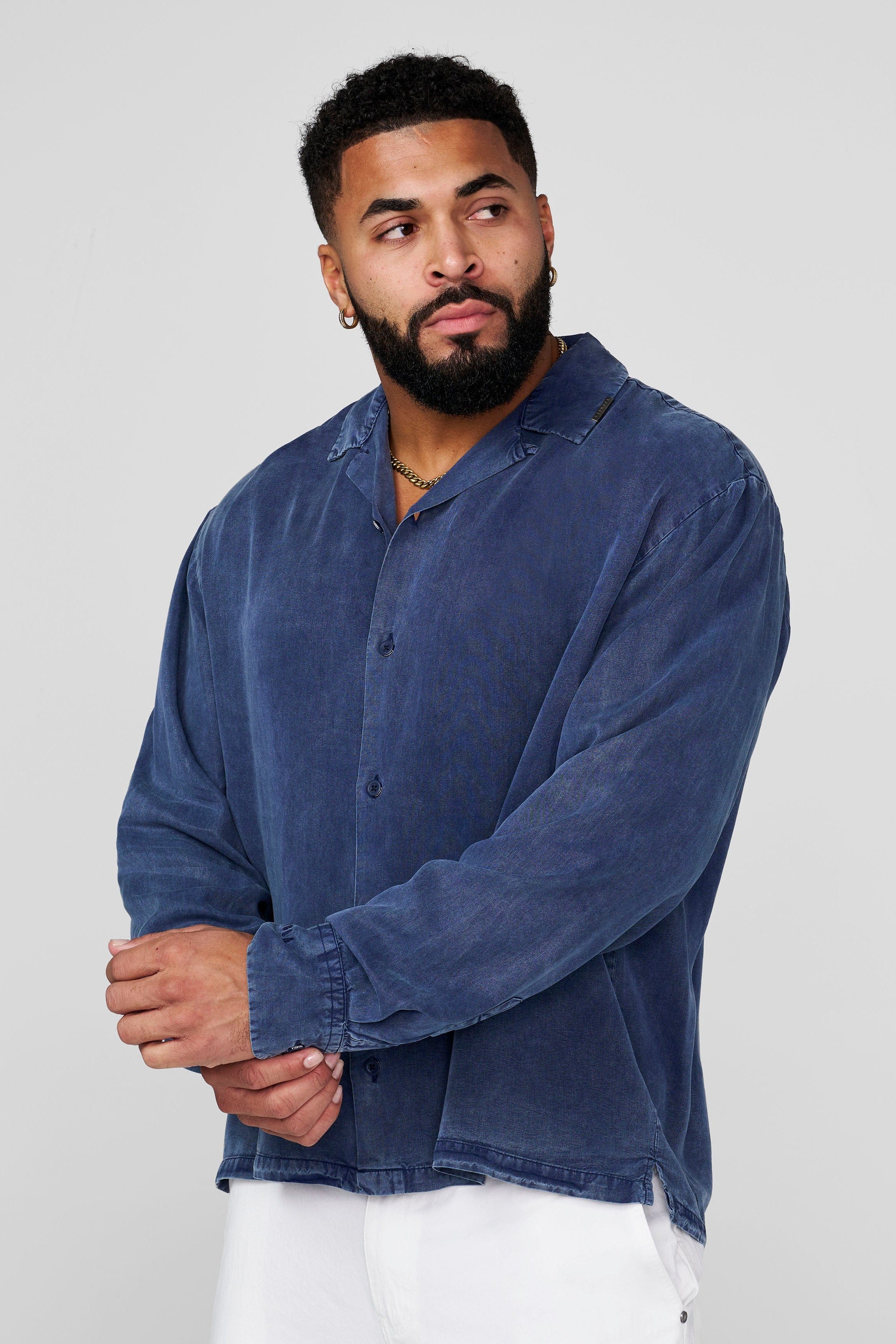YoungLA Men's 8053 Flowy Button-ups Grey Wash, XXLarge