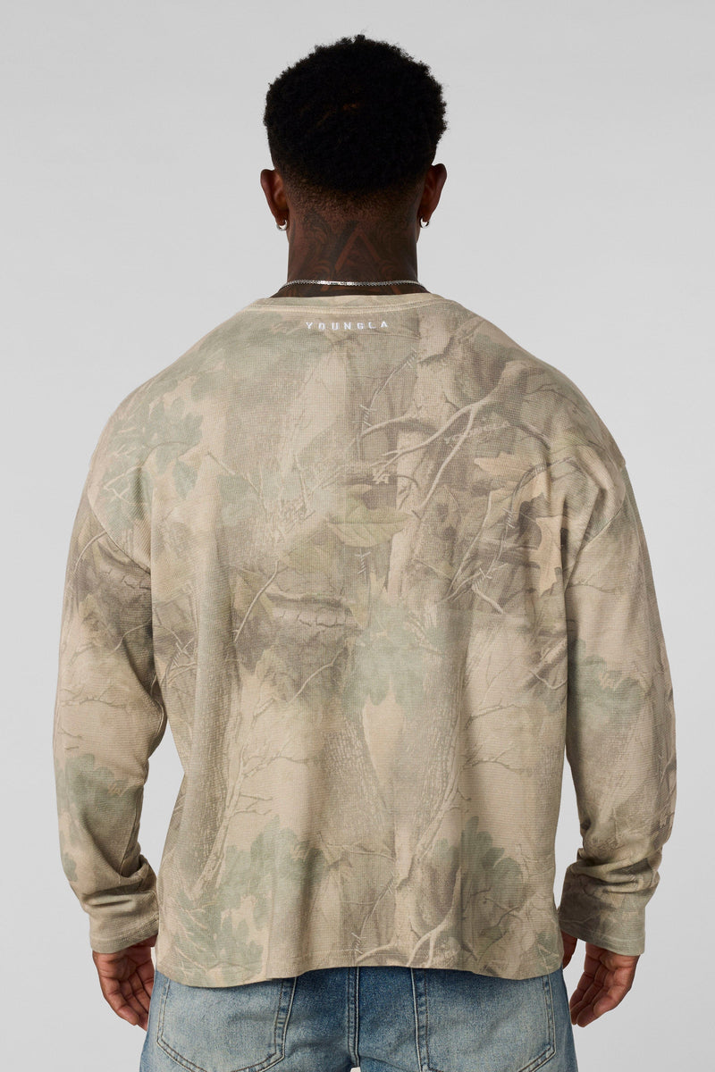 8054 - Thin Thermal Longsleeves-Lightweight thermal top with soft, breathable knit, relaxed fit, and flexible feel, perfect for layering or wearing solo in cool weather in Beige Tree Camo