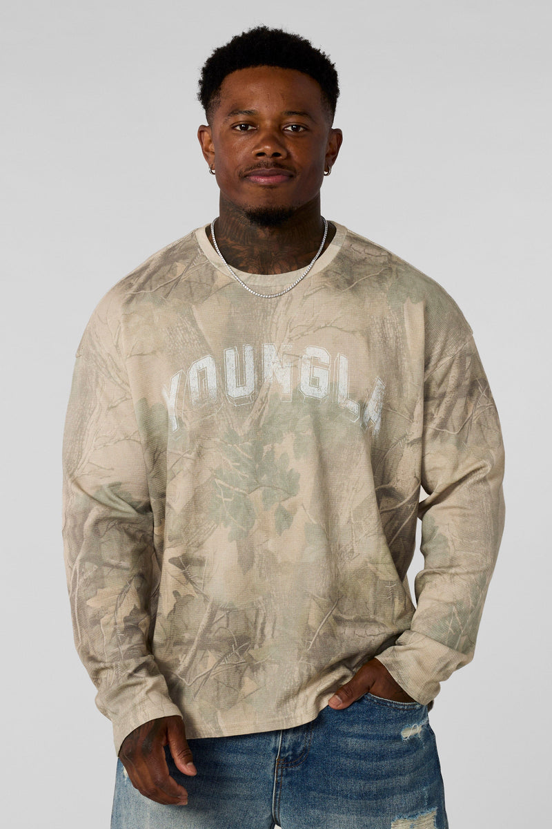 8054 - Thin Thermal Longsleeves-Lightweight thermal top with soft, breathable knit, relaxed fit, and flexible feel, perfect for layering or wearing solo in cool weather in Beige Tree Camo