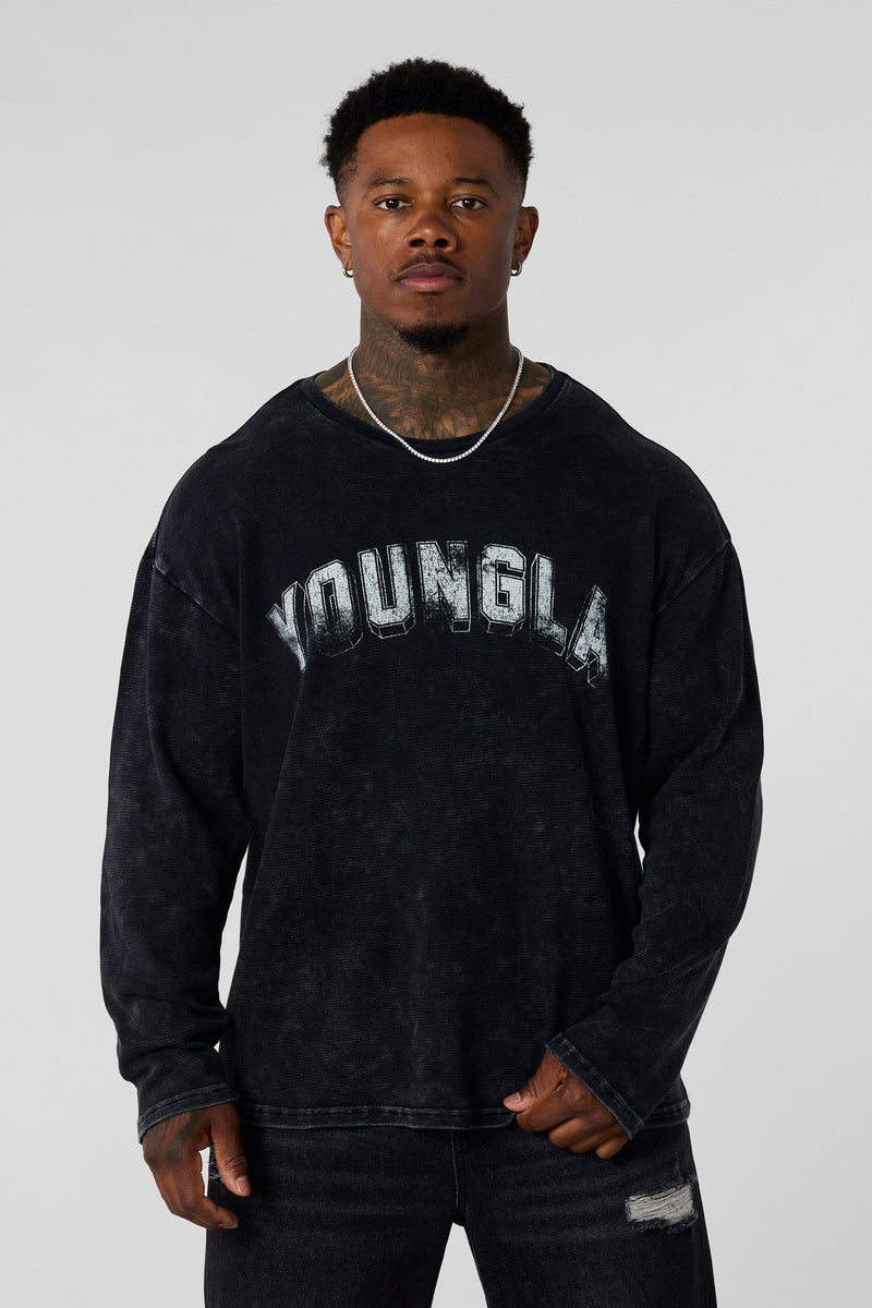 8054 - Thin Thermal Longsleeves-Lightweight thermal top with soft, breathable knit, relaxed fit, and flexible feel, perfect for layering or wearing solo in cool weather in Black Wash
