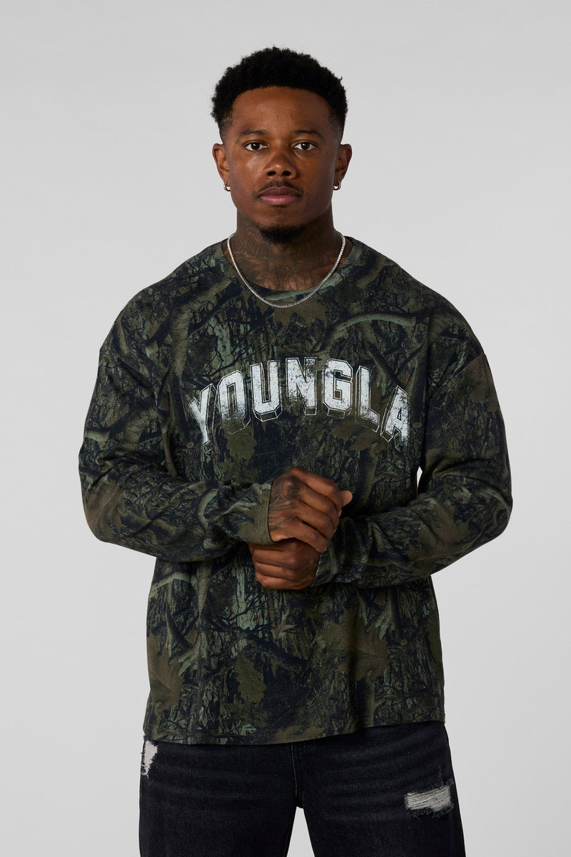 8054 - Thin Thermal Longsleeves-Lightweight thermal top with soft, breathable knit, relaxed fit, and flexible feel, perfect for layering or wearing solo in cool weather in Dark Tree Camo