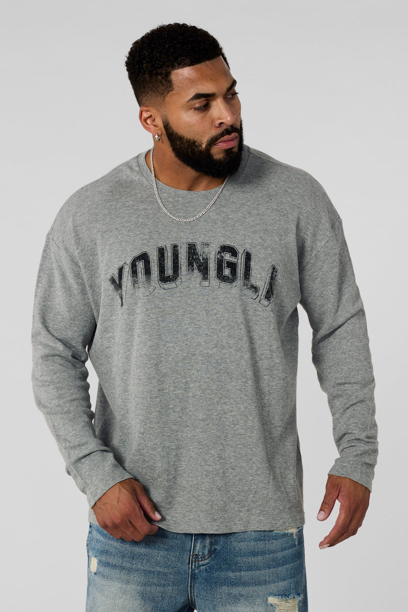 8054 - Thin Thermal Longsleeves-Lightweight thermal top with soft, breathable knit, relaxed fit, and flexible feel, perfect for layering or wearing solo in cool weather in Heather Grey