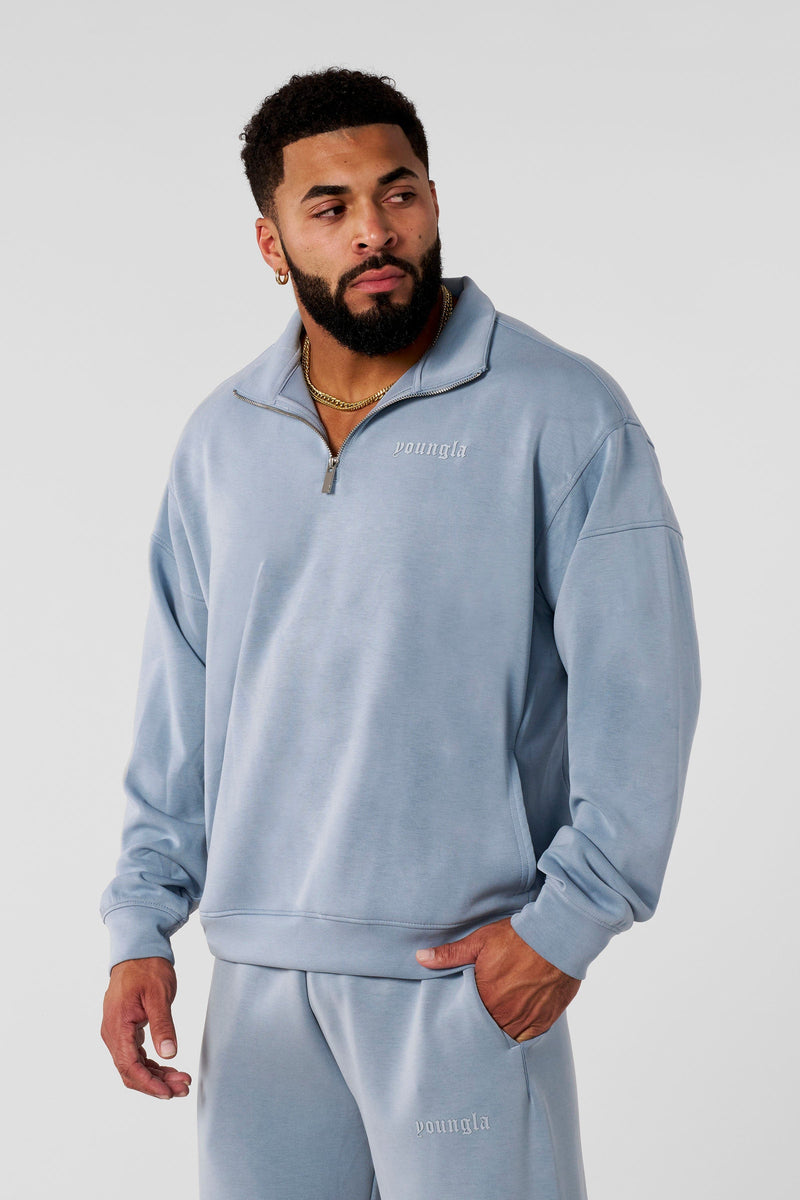 8065 - Soft AF Quarter Zips - lightweight, flexible, stand-up collar, smooth zipper, tailored fit for workouts, layering, or casual wear in Sky Blue.
